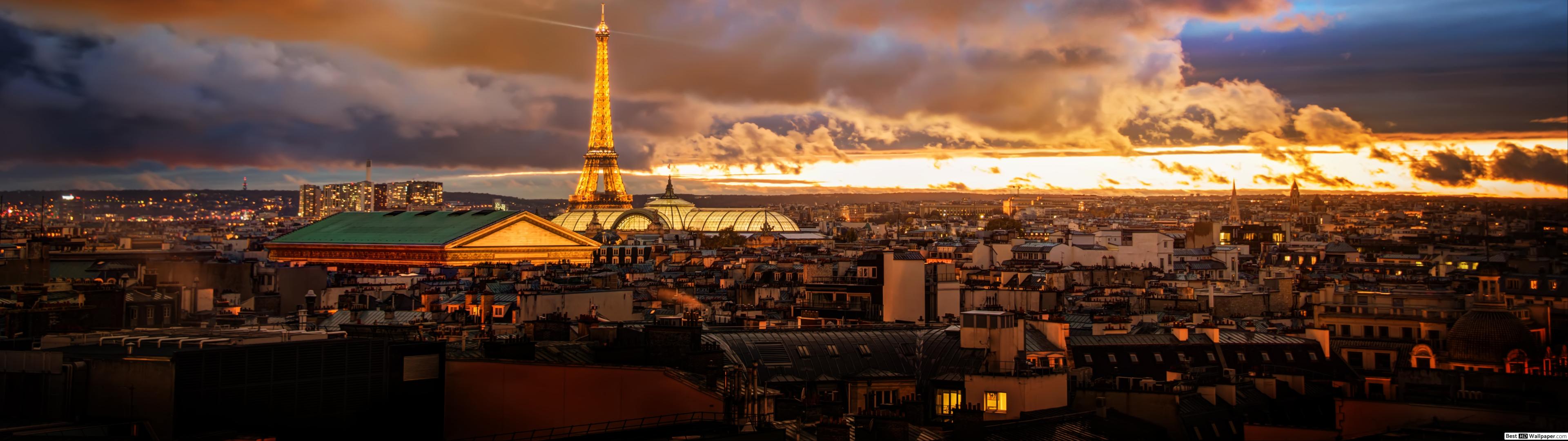 Sunset over Paris HD wallpaper download