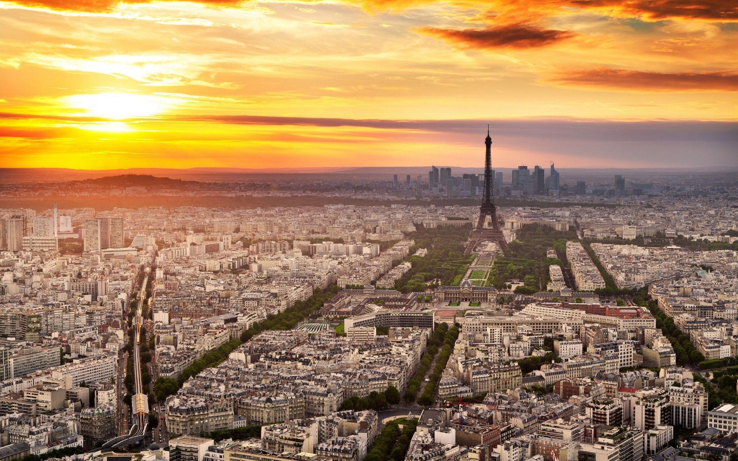 France Paris City Eiffel Tower Sky Clouds Sunset