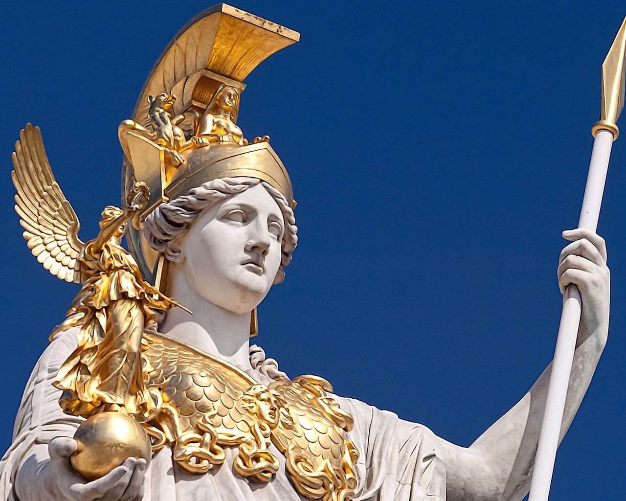 Wallpaper Pallas Athena, goddess statue, armor 1920x1080 Full HD 2K Picture, Image