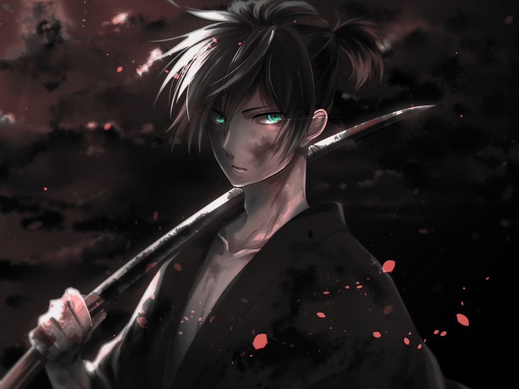 Desktop wallpaper warrior, yato, noragami, dark, anime boy, HD image, picture, background, 6e6a4d