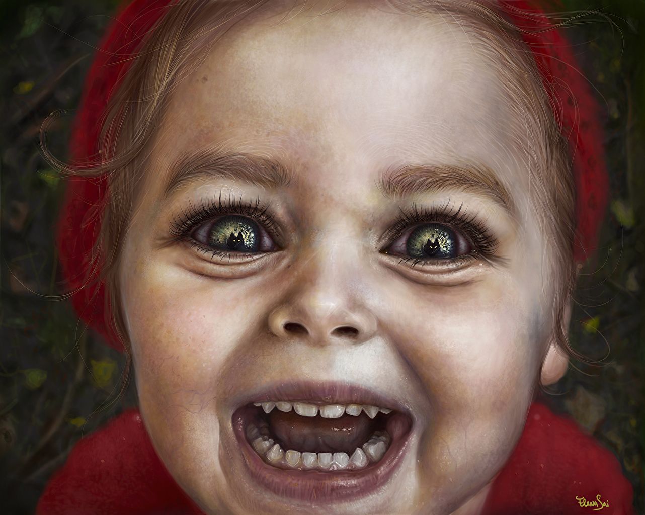 image child Little girls scary Face Staring Painting Art