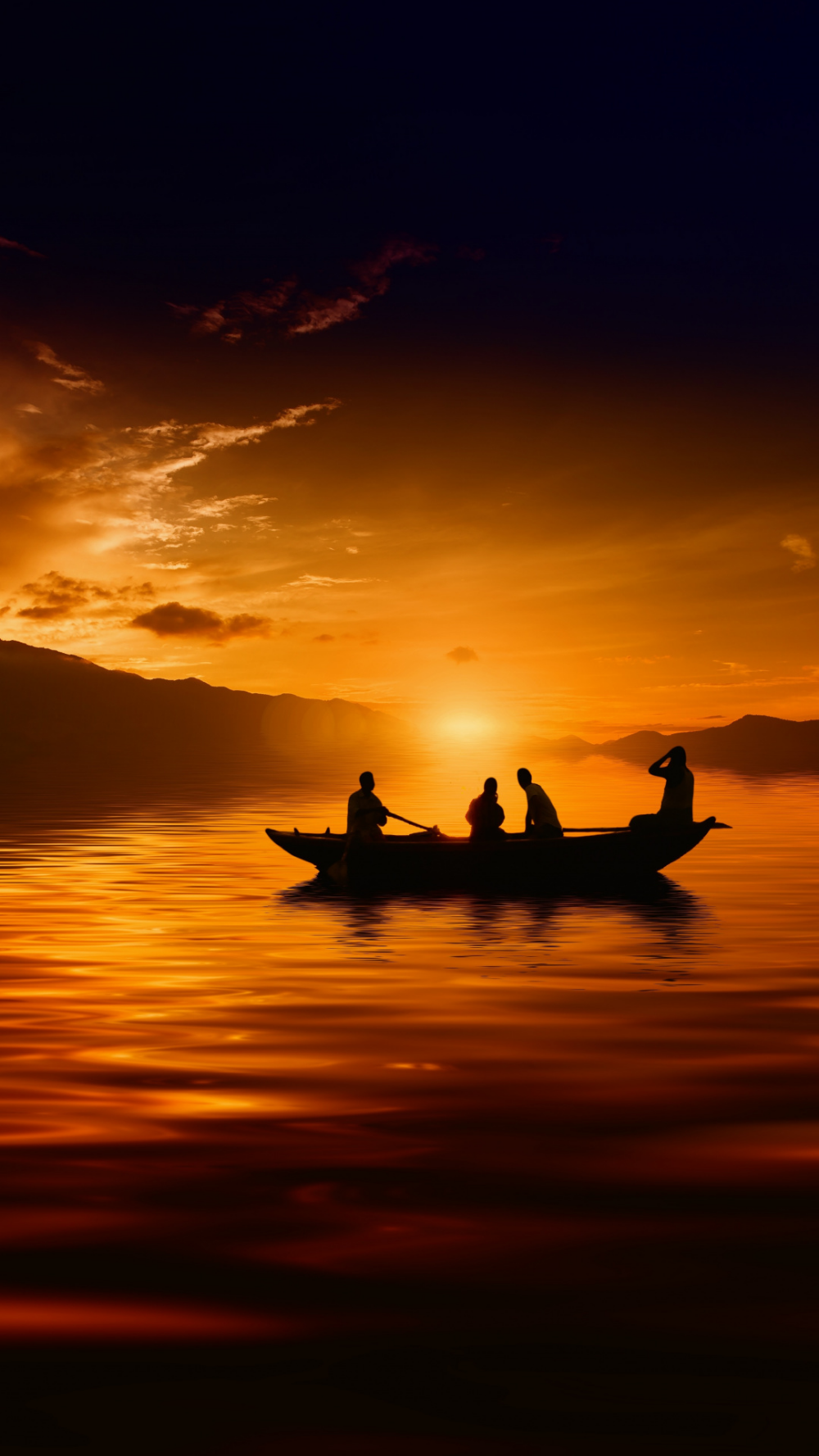 Sunset, boat, lake, mountains, landscape wallpaper. Blur background photography, Sunset, Landscape wallpaper
