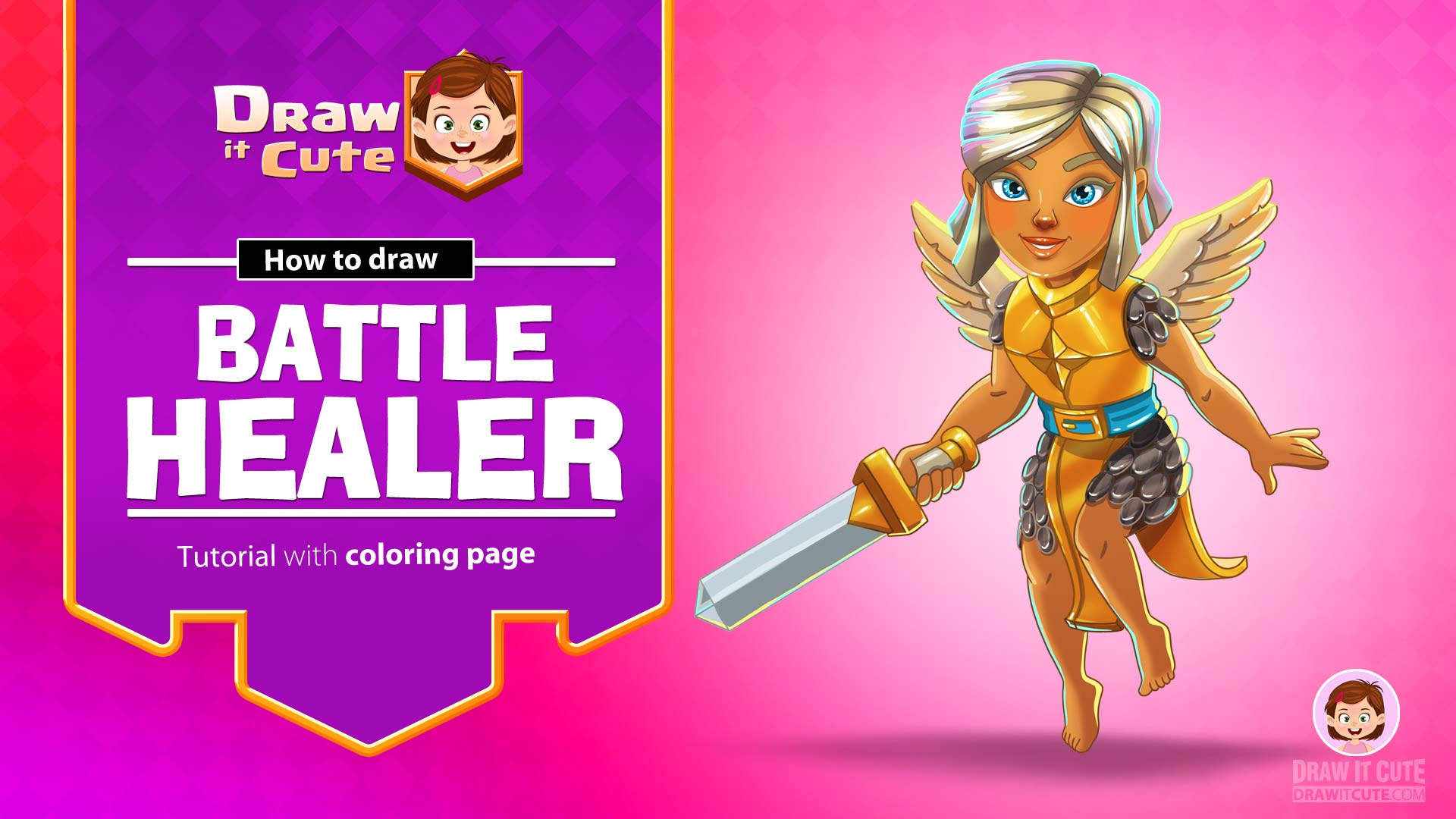 Battle Healer. Clash Royale super easy drawing tutorial with coloring page it cute