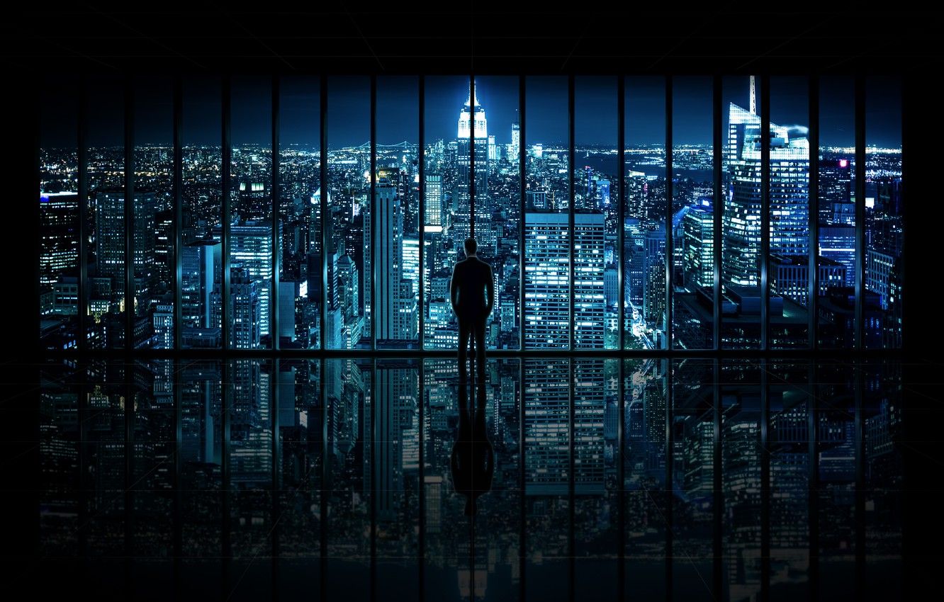Wallpaper night, the city, view, window, male, The Dark Knight, New York City, Window to Gotham City image for desktop, section город