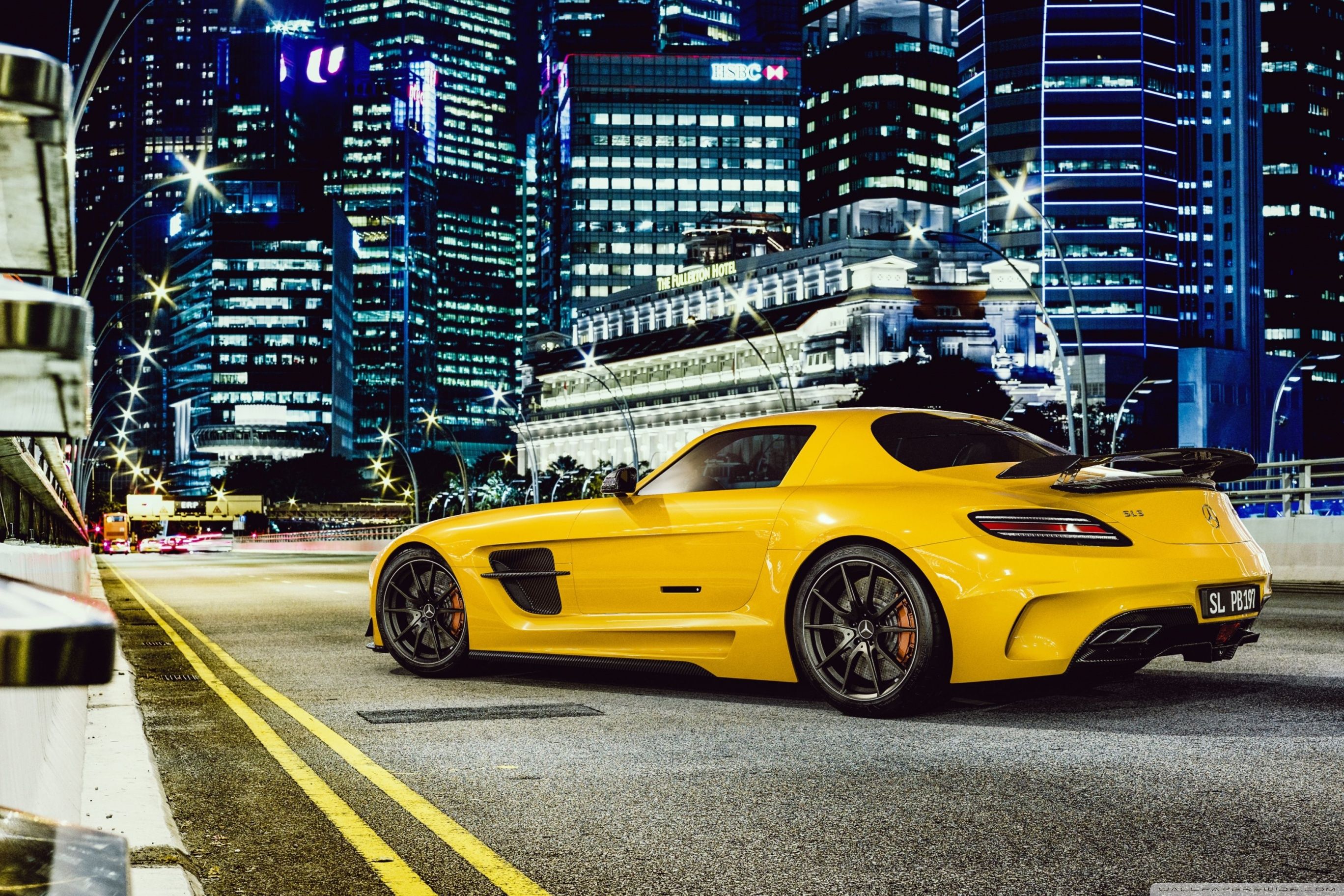 Mercedes Benz SLS AMG Yellow Car, City Night Ultra HD Desktop Background Wallpaper For, Widescreen & UltraWide Desktop & Laptop, Multi Display, Dual & Triple Monitor, Tablet