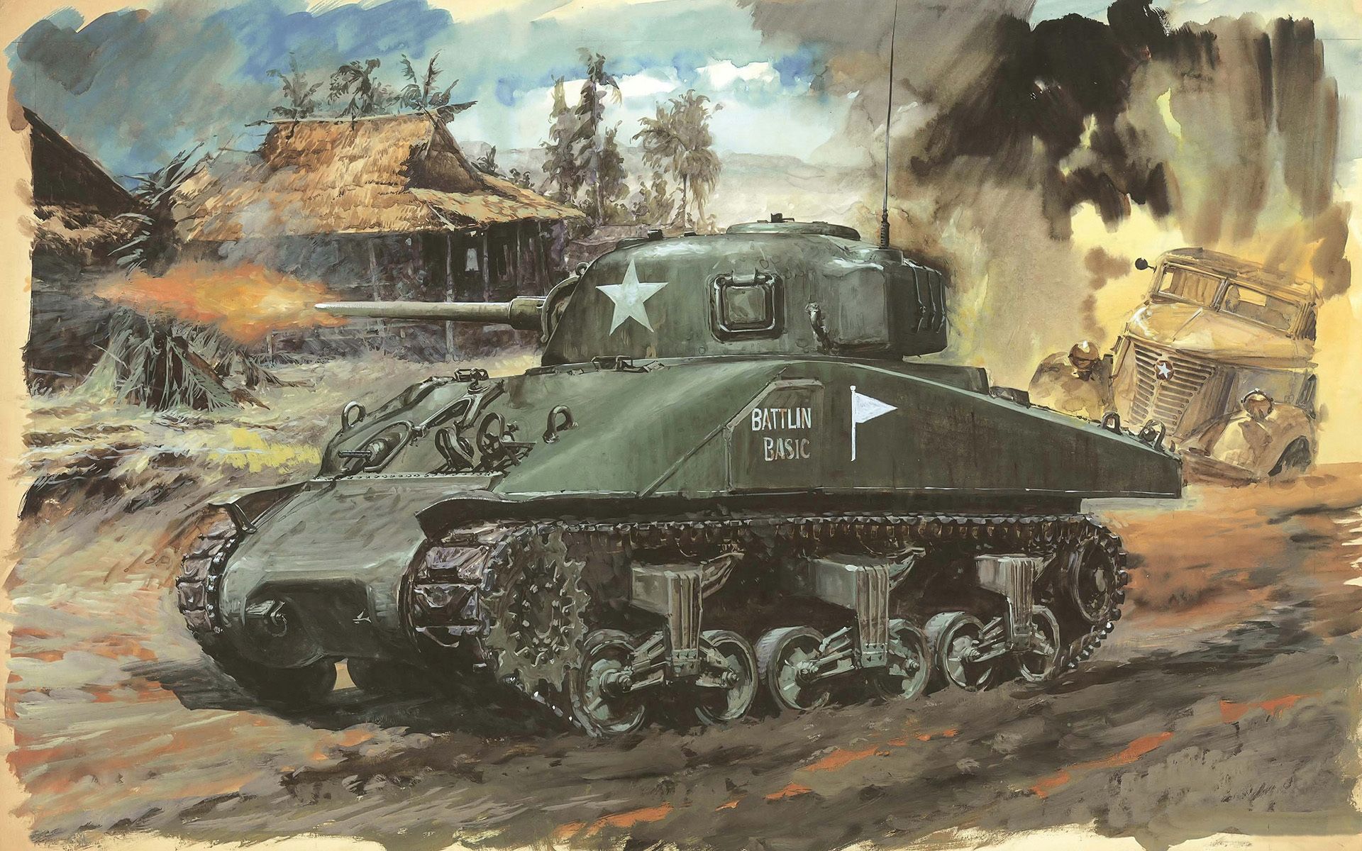 Wallpaper military Tanks M4 Sherman Sherman M4A1 Firing 1920x1200