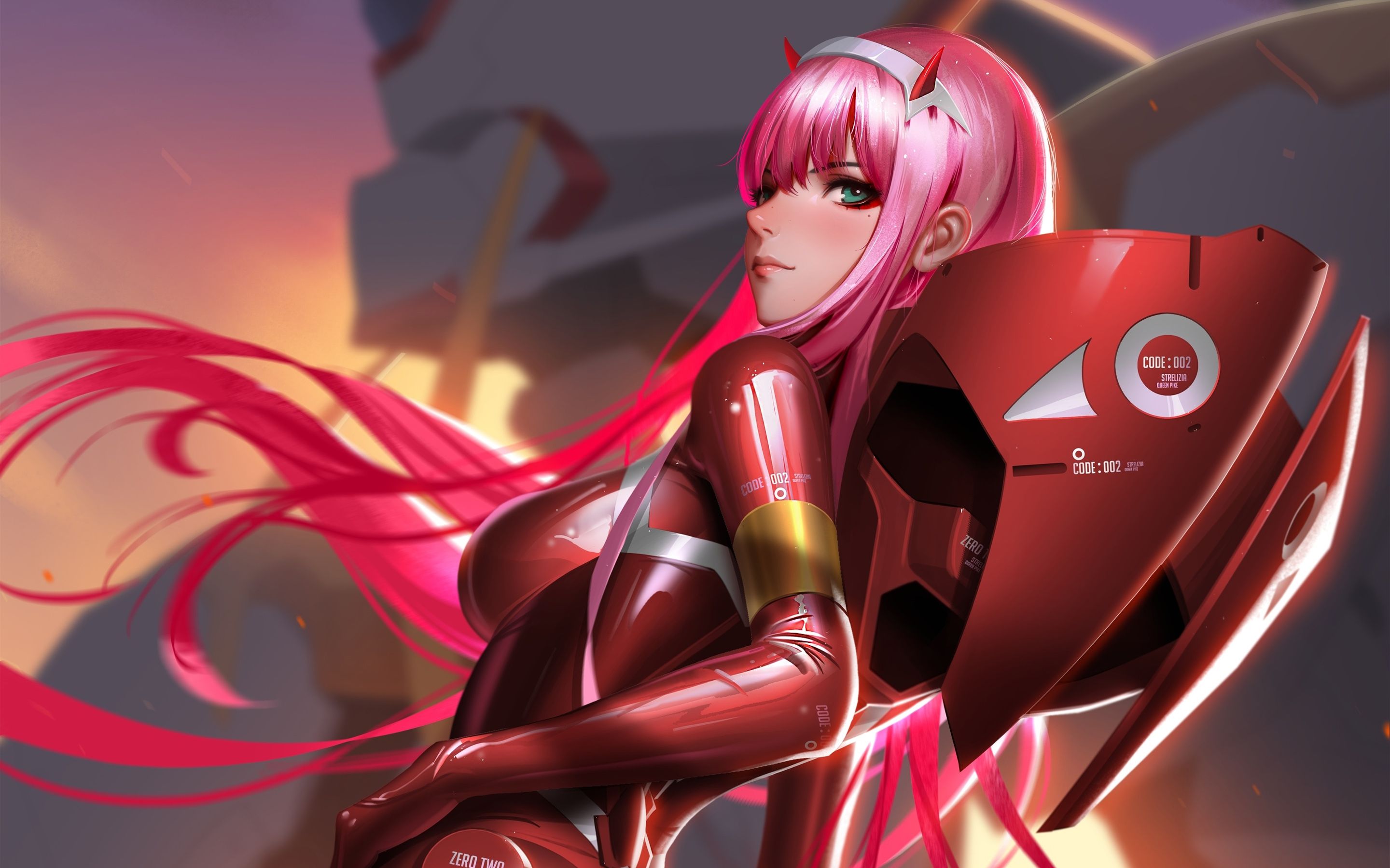 Download wallpaper Zero Two, 3D art, pink hair, manga, DARLING in the FRANXX for desktop with resolution 2880x1800. High Quality HD picture wallpaper