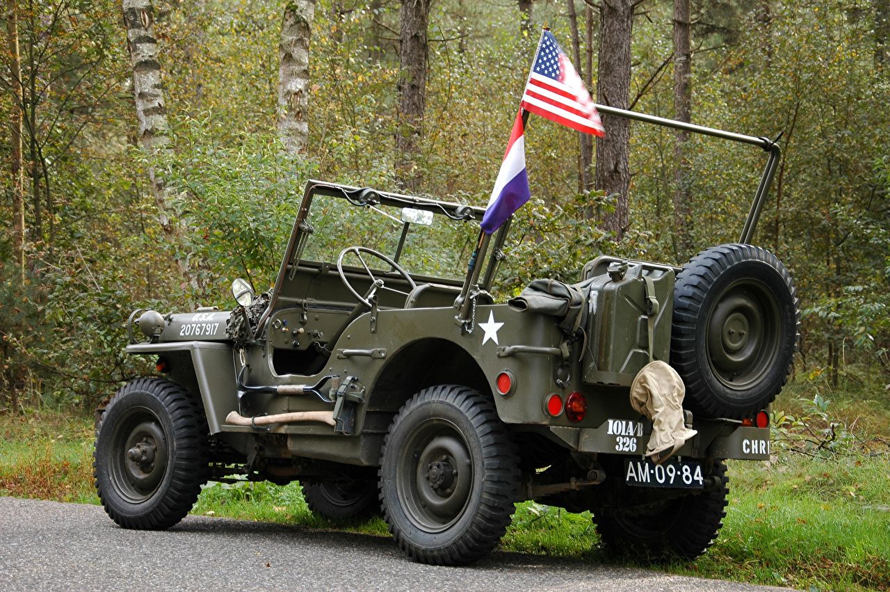 Desktop Wallpaper Jeep Willys MB Flag Cars Army