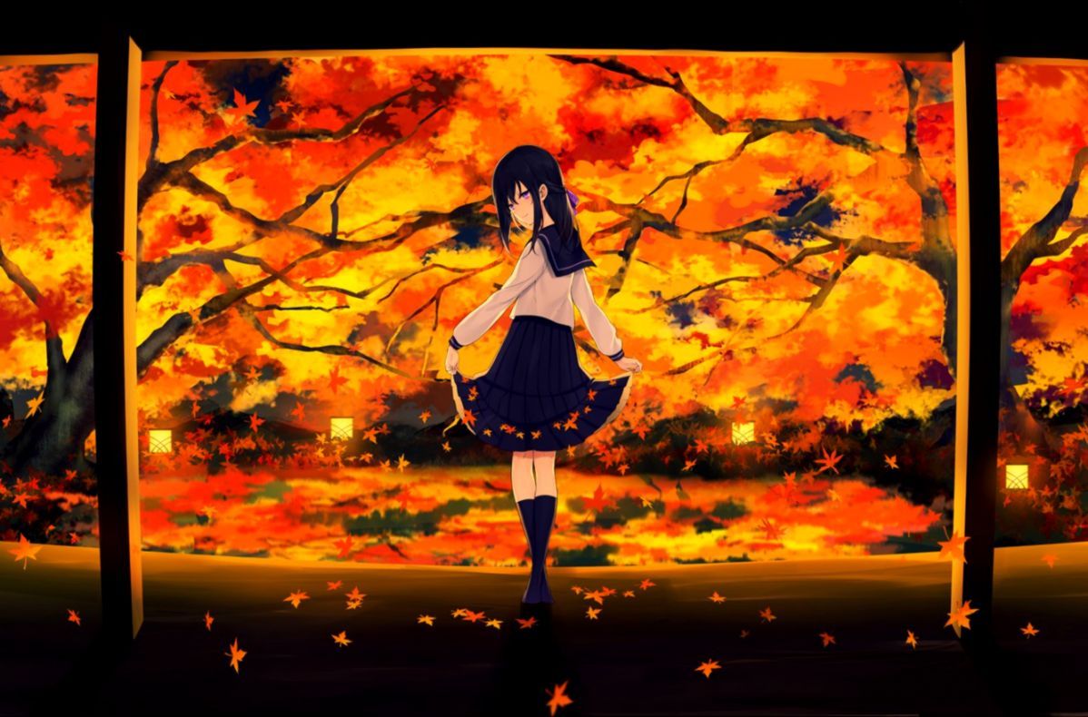 Autumn Anime Girl Playing With Cat Live Wallpaper  MoeWalls