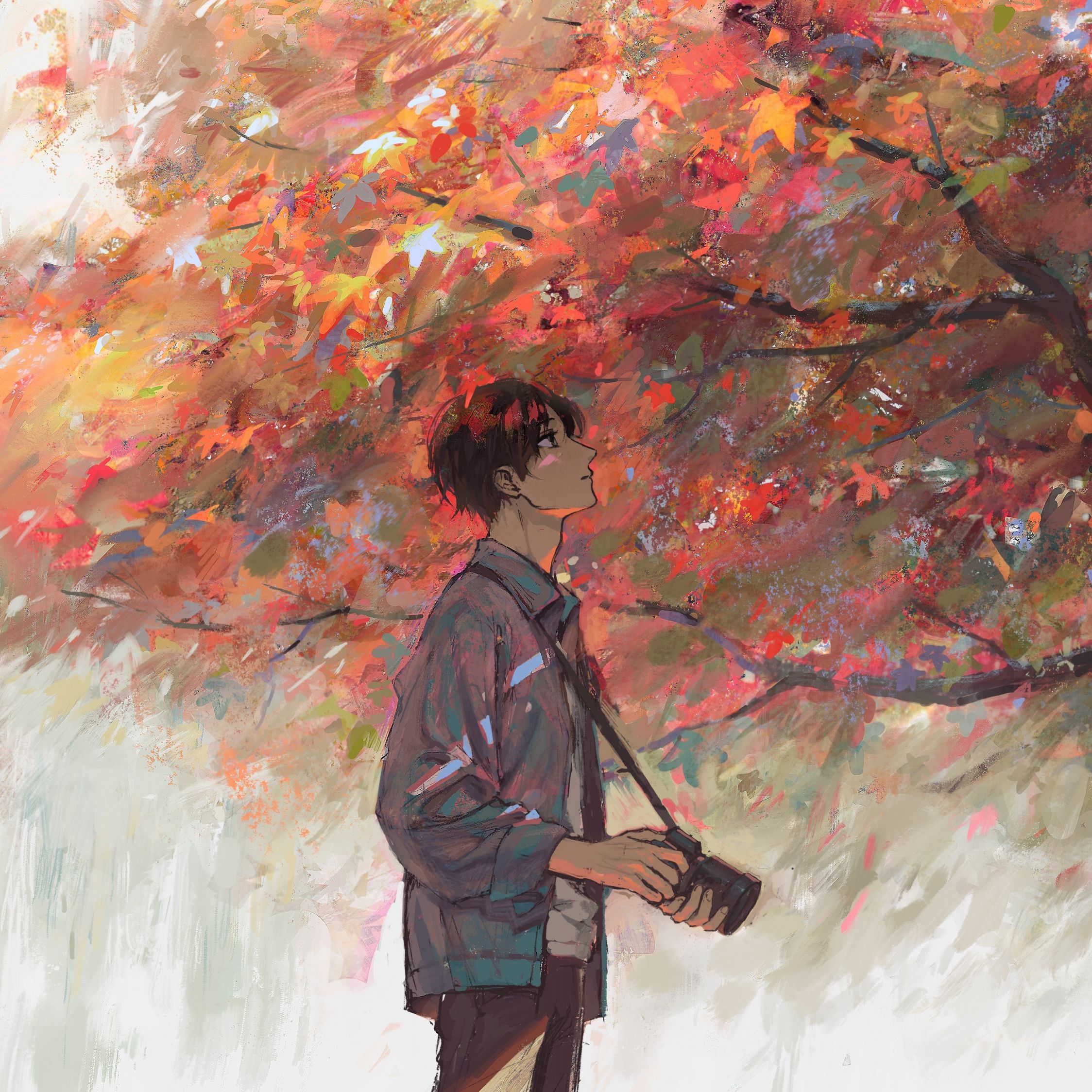 Download Anime boy, autumn, tree, artwork wallpaper, 2248x iPad Air, iPad Air iPad iPad iPad mini iPad mini 3