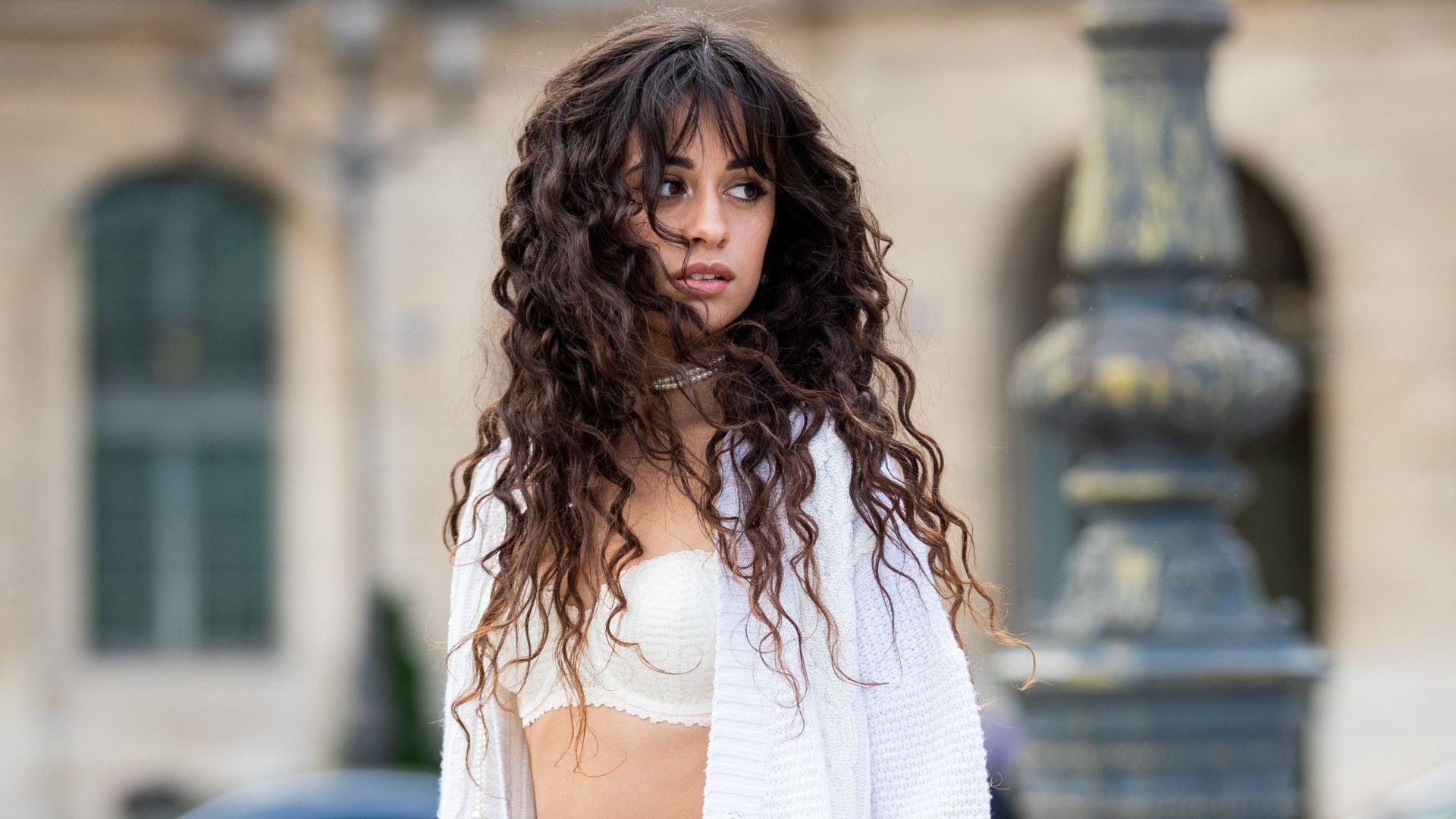 Desktop wallpaper camila cabello, long curly hair, beautiful, 2019, HD image, picture, background, 7c8078