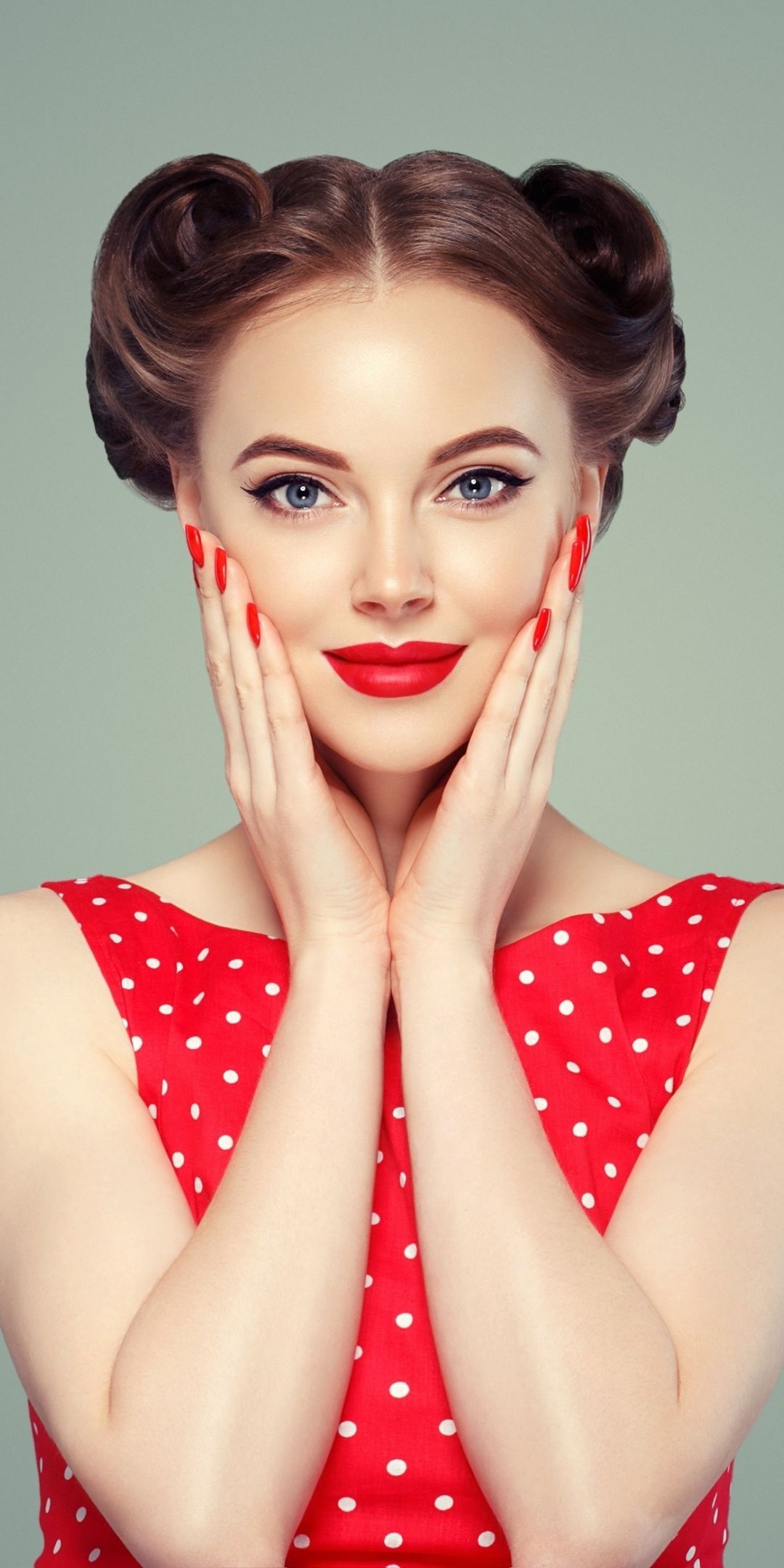 Red lips, makeup, smile, woman model, 1080x2160 wallpaper. Red lip makeup, Girl face, Beautiful girl face