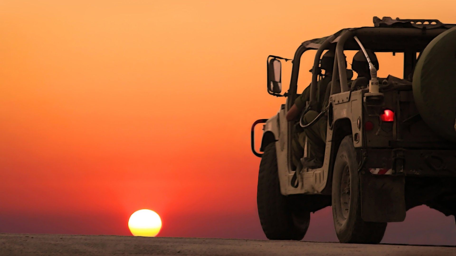 sunset, military, Humvee wallpaper