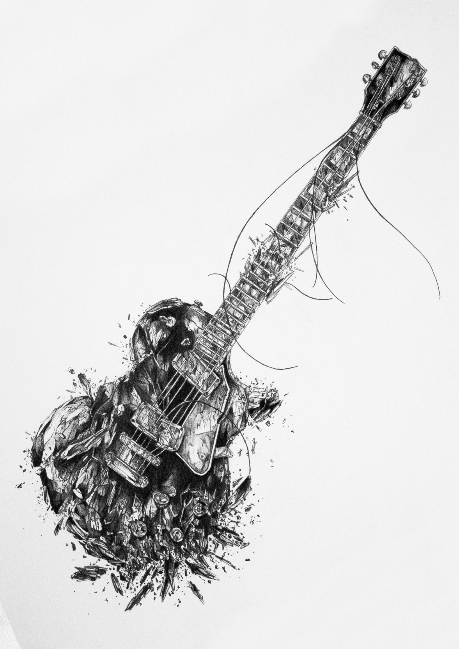 digital art, Minimalism, White background, Electric guitar, Monochrome, Drawing, Destroyed, Portrait display Wallpaper HD / Desktop and Mobile Background