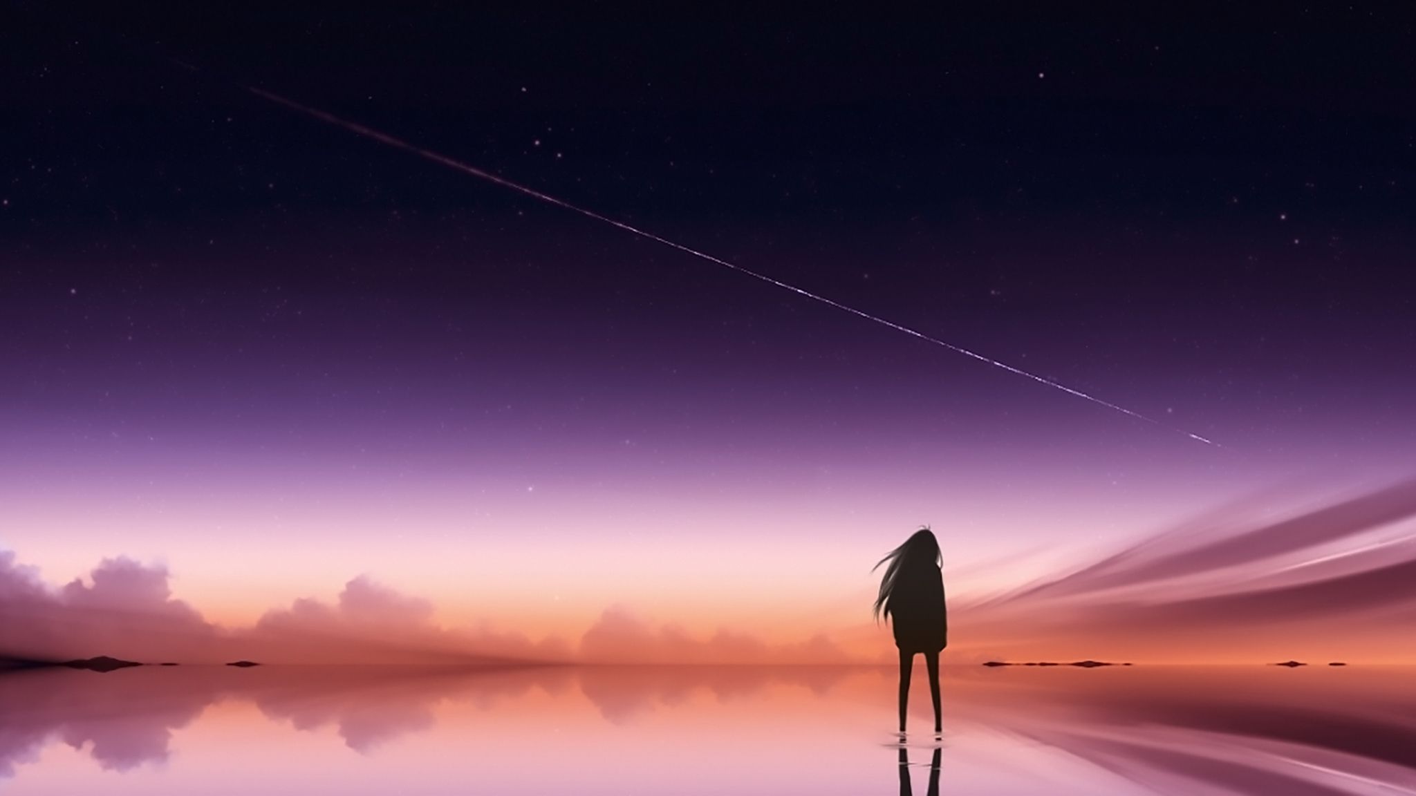 Anime Pink Sky Standing Alone 2048x1152 Resolution HD 4k Wallpaper, Image, Background, Photo and Picture