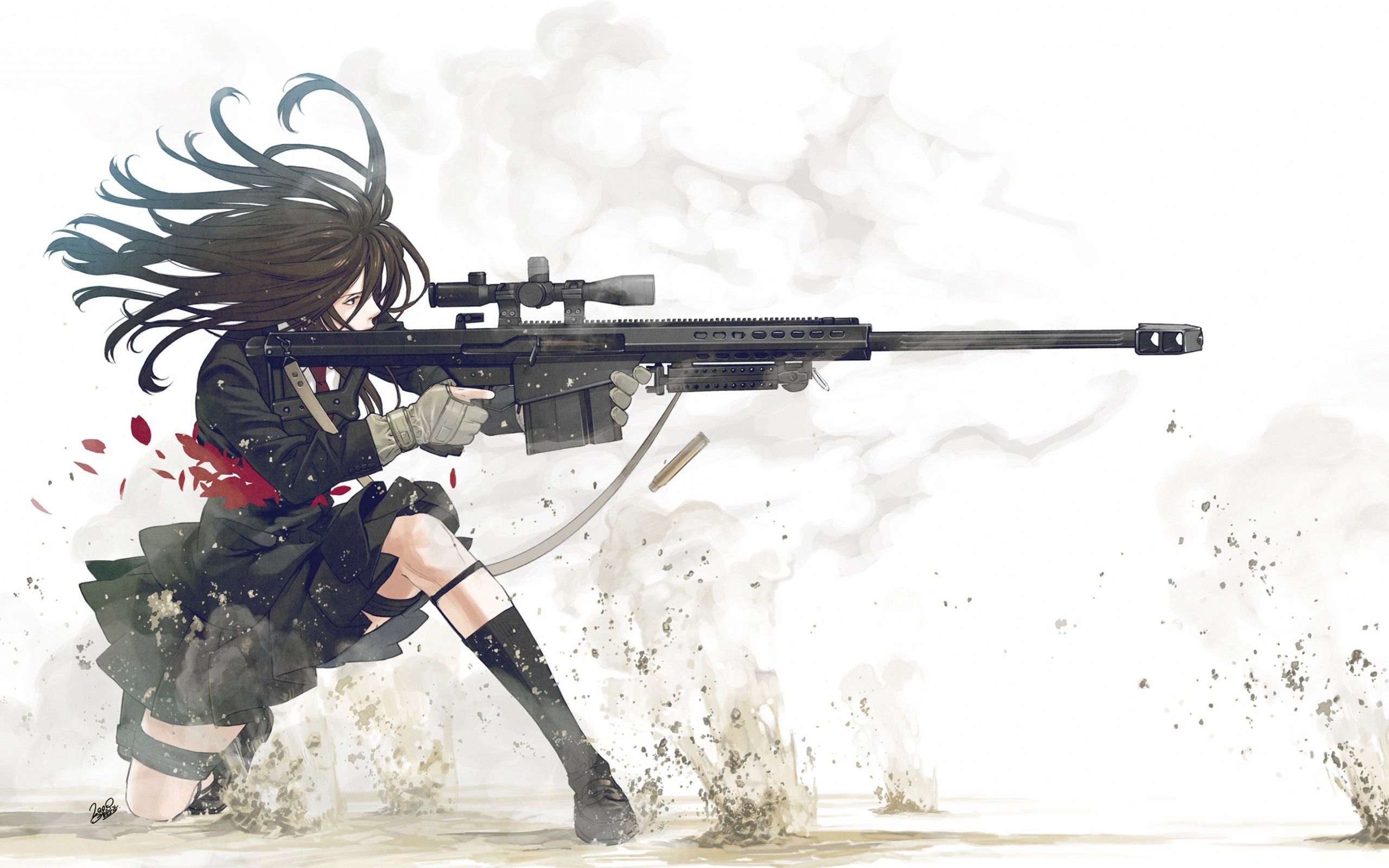 Download 2560x1600 Anime Sniper Girl, Profile View, Bullets Wallpaper for MacBook Pro 13 inch