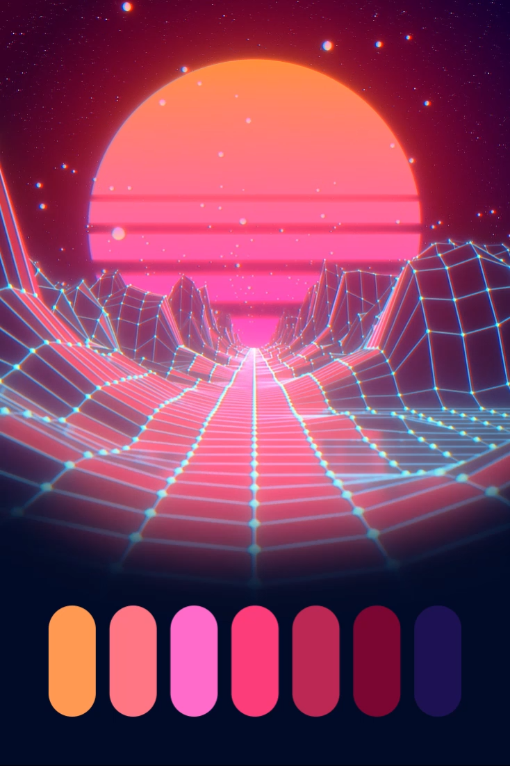 Color Palette: Cyberpunk Sunset. Vaporwave wallpaper, Neon wallpaper, Neon colour palette