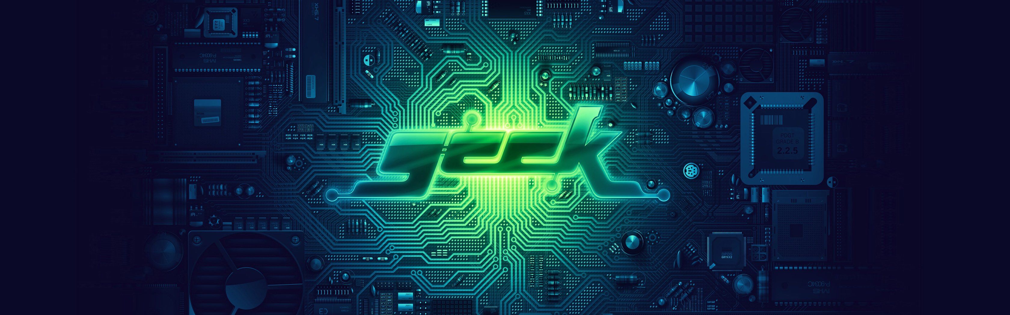Green blue geek PCB motherboards circuits Derek Prospero wallpapers