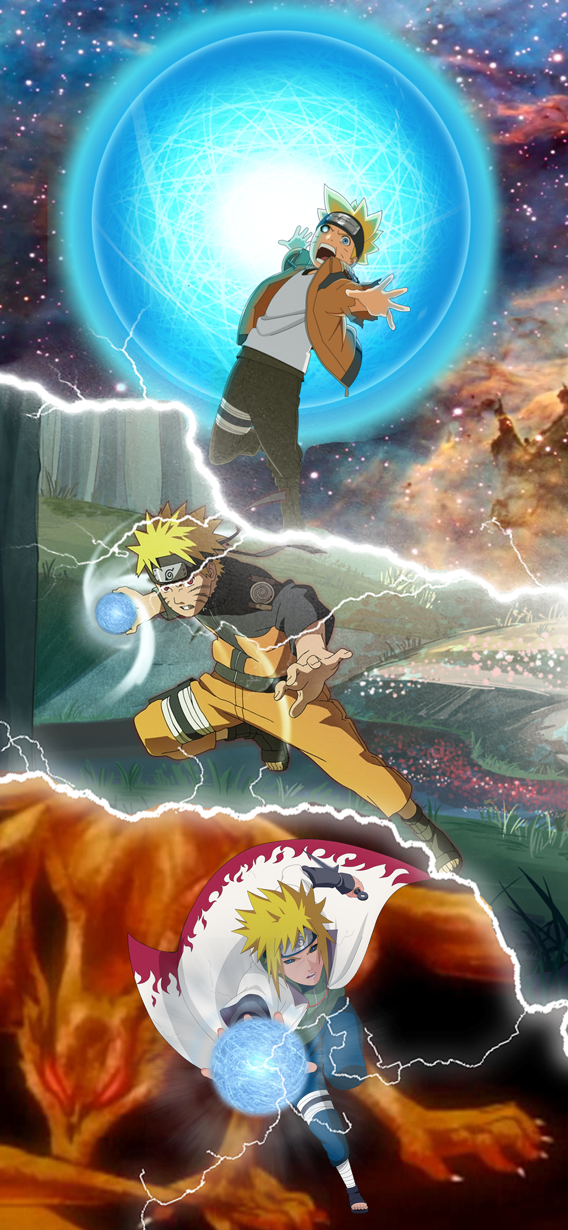 Generations of the Rasengan iPhone X Naruto Wallpaper