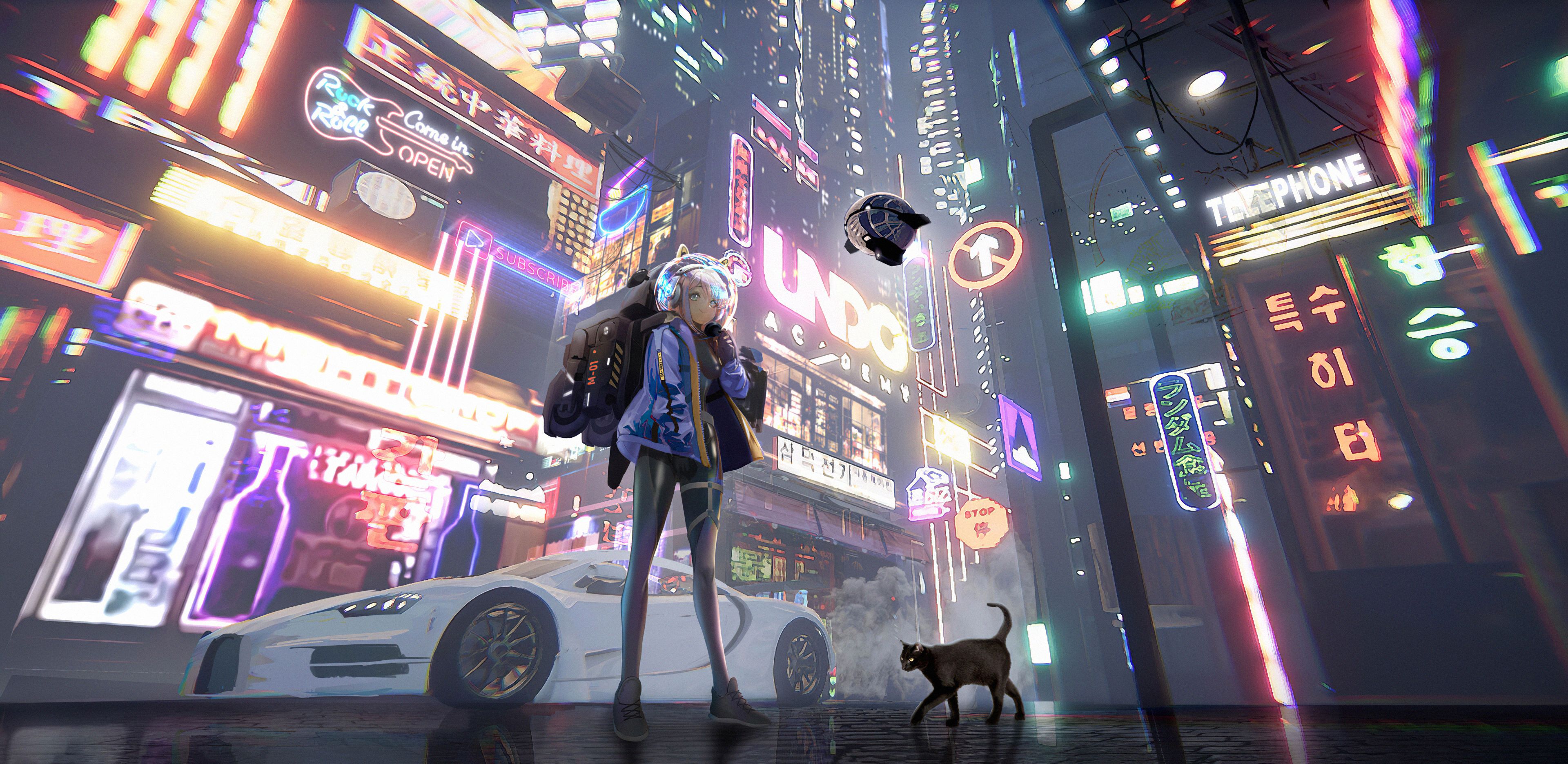 Anime Girl Time In A City 4k 1366x768 Resolution HD 4k Wallpaper, Image, Background, Photo and Picture