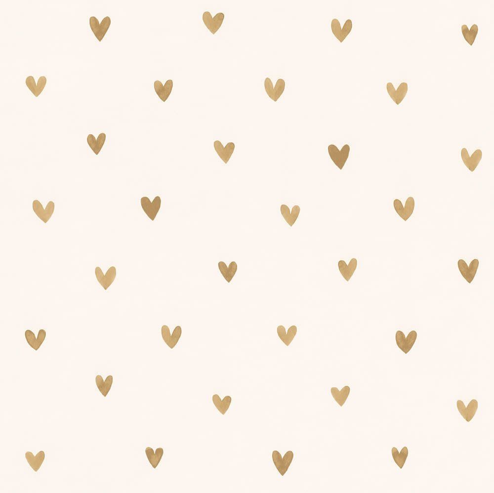 Beige Wallpaper With Small Golden Hearts Wallpaper On Line