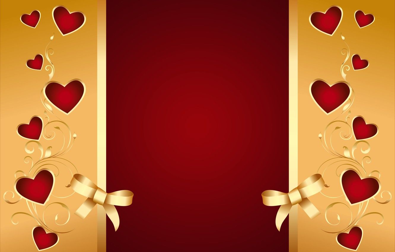 Wallpaper background, hearts, red, golden, love, background, romantic, hearts, valentine, bow image for desktop, section текстуры