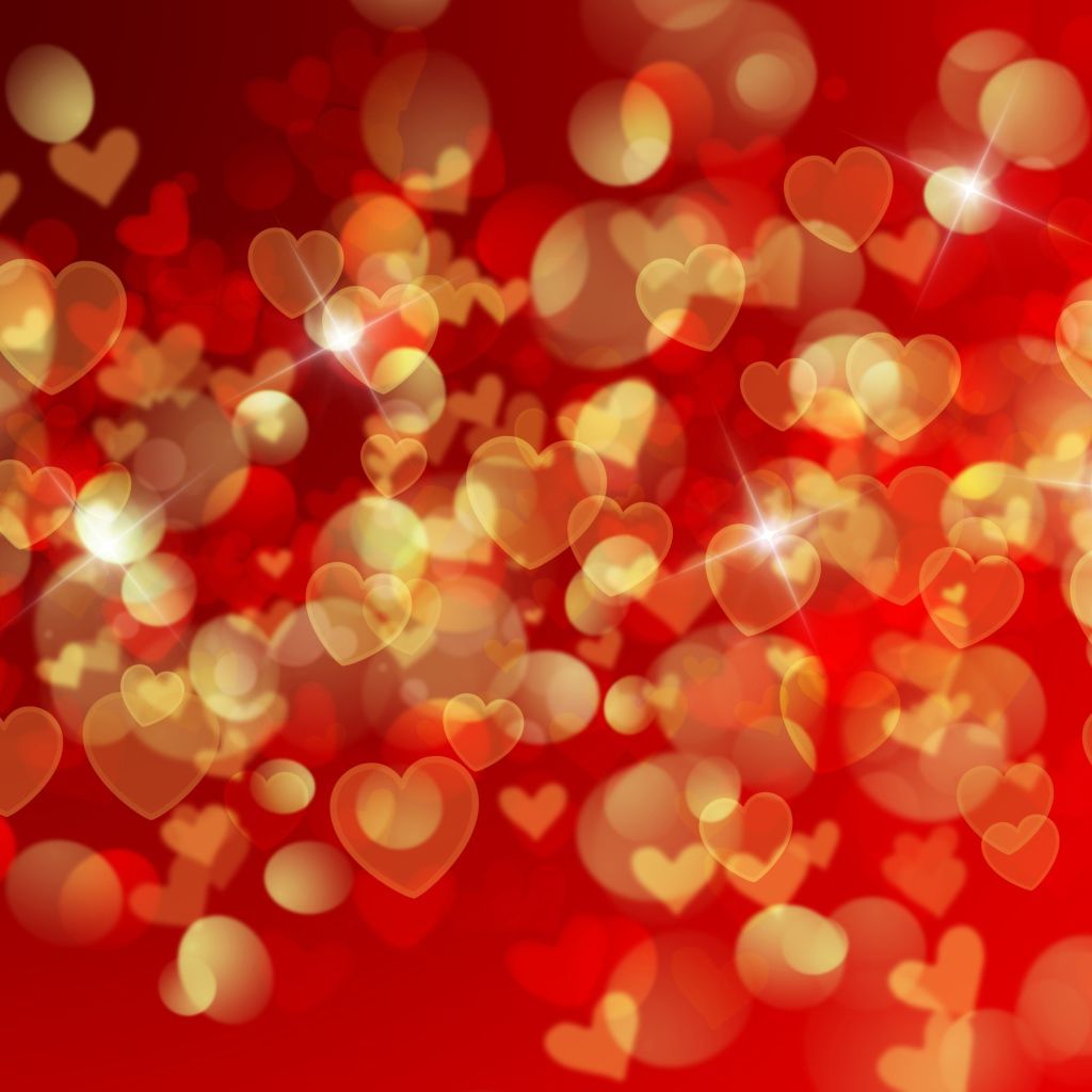 Golden hearts on a red background Desktop wallpaper 1024x1024