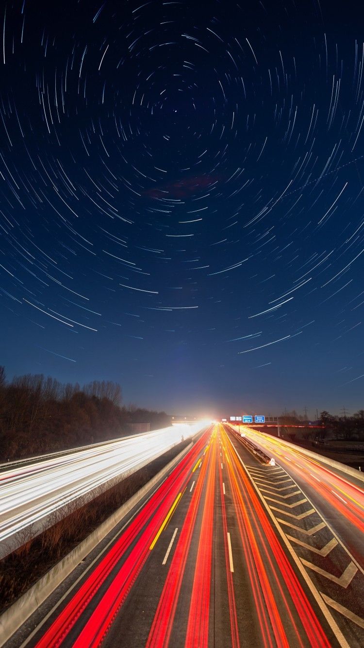 Download 750x1334 Time Lapse, Road, Star Trails, Night, Long Exposure Wallpaper For IPhone IPhone 6