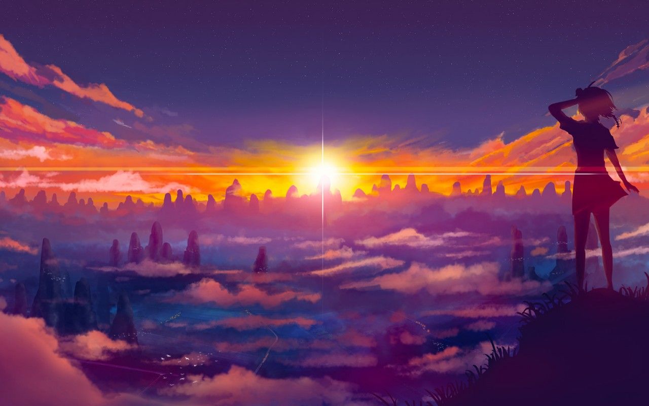 Anime Sunset HD Wallpaper 1280x800