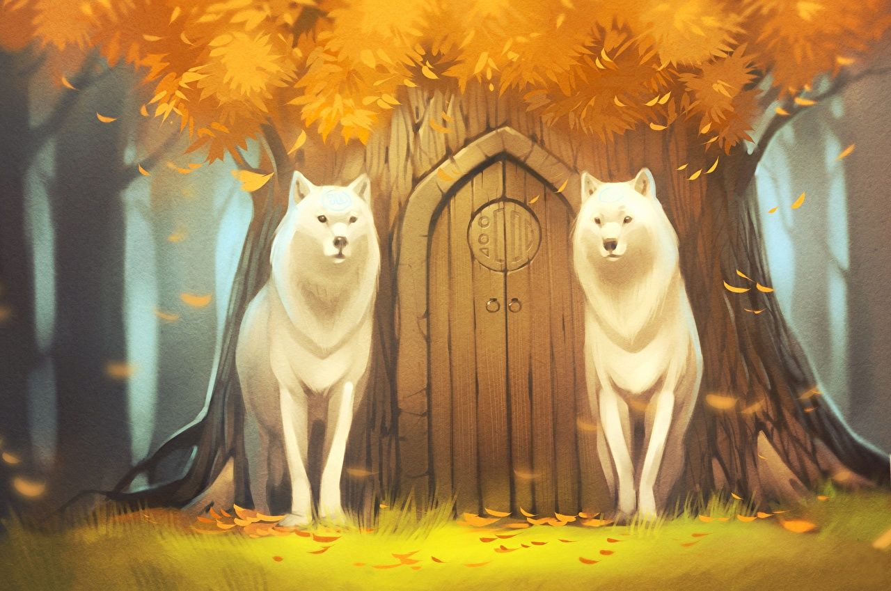 Image wolf Two Autumn doors animal Painting Art