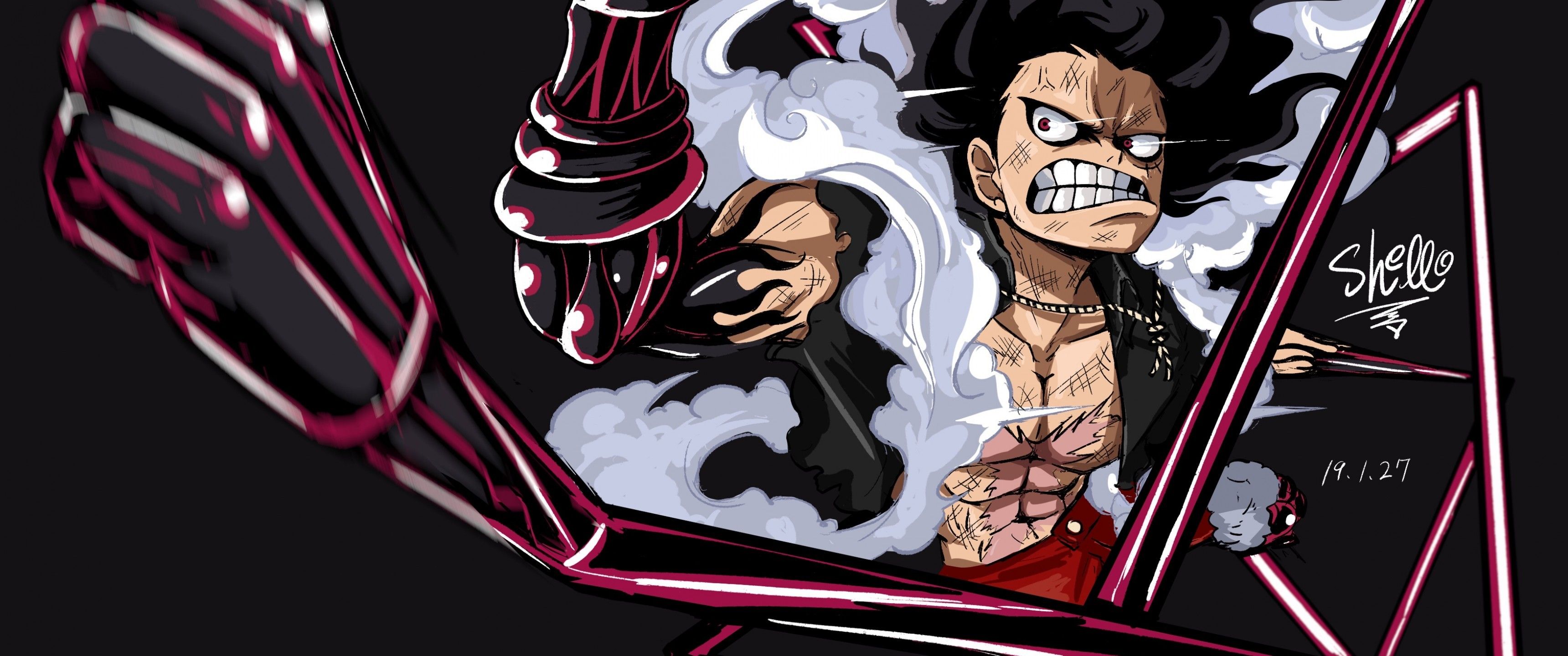 Download 3440x1440 Monkey D. Luffy, One Piece, Fist, Angry Wallpaper