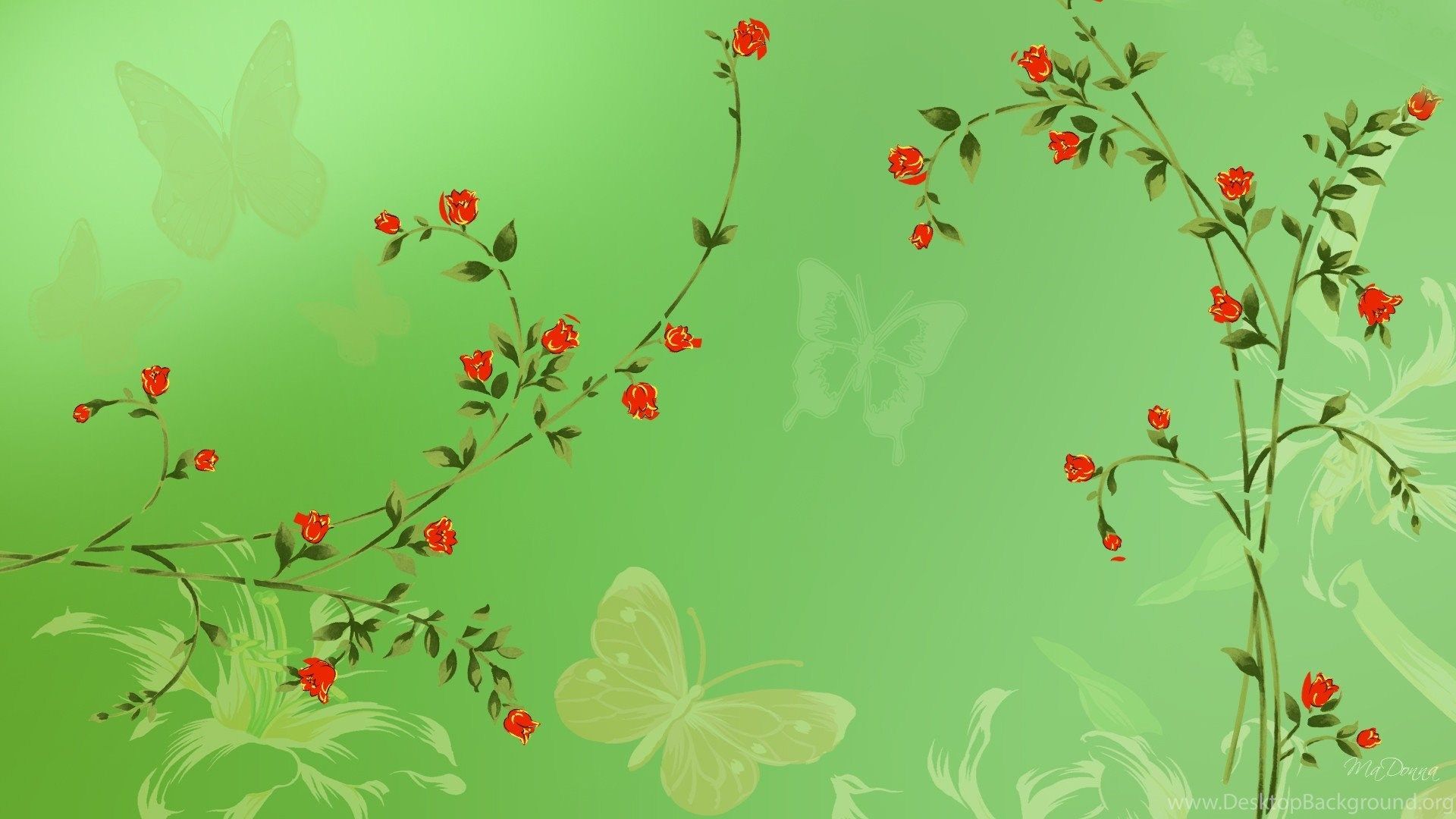 Cartoon Flowers Wallpaper, Green Background, Picture And Image Desktop Background