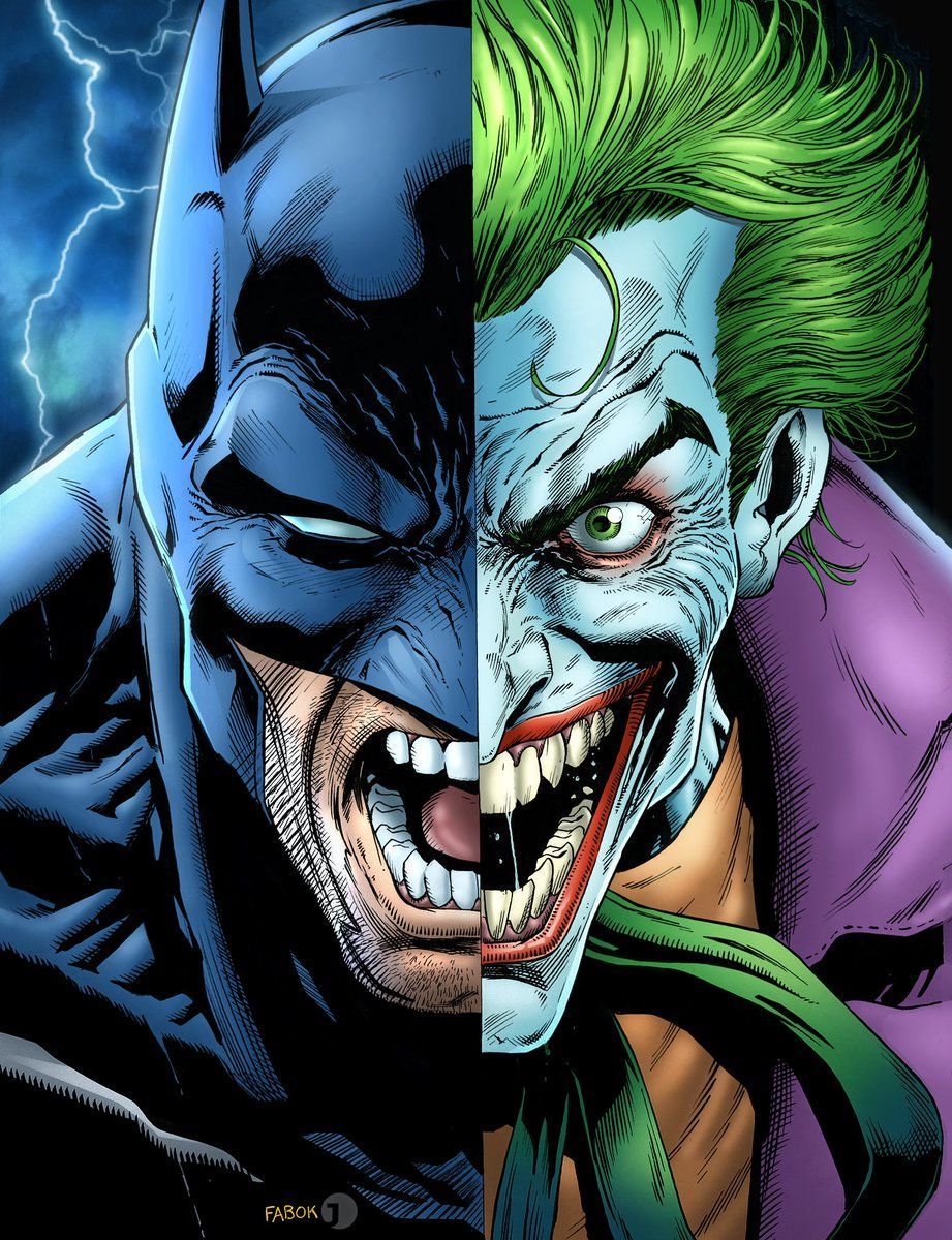 Batman / Joker art by Jason Fabok, colours by Josue Ornelas. Batman joker art, Batman comic art, Joker art