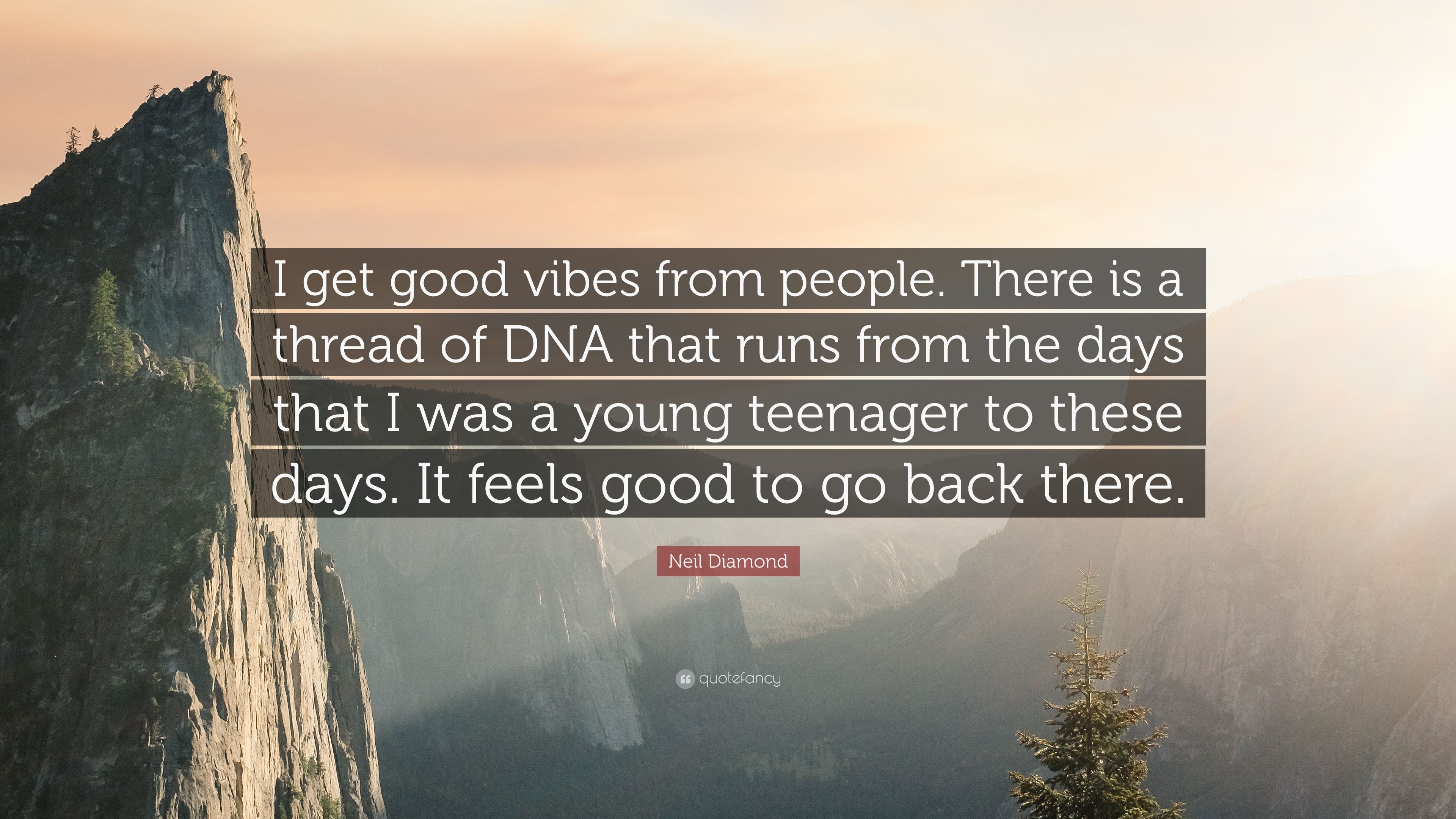 Neil Diamond Quote: “I get good vibes from people. There is a thread of DNA that runs from the days that I was a young teenager to these days.” (7 wallpaper)