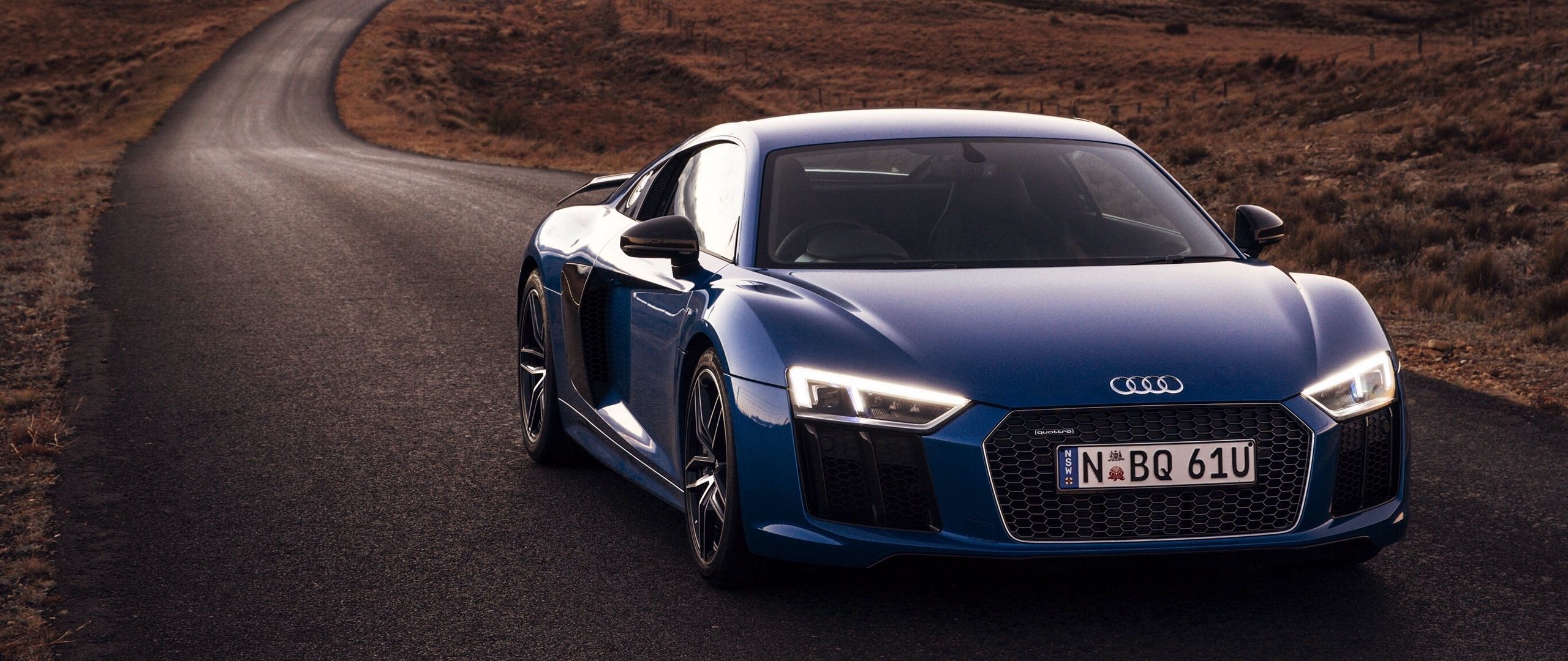Download wallpaper 2560x1080 audi, r8, v10, road, motion dual wide 1080p HD background