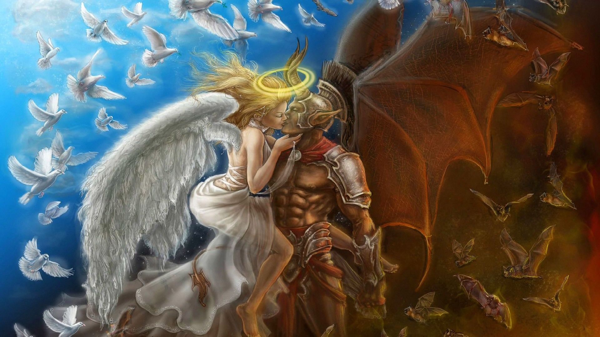 Love Between Angel And Demon Fantasy Hd Wallpapers 1920x1200 16689 : Wallpa...
