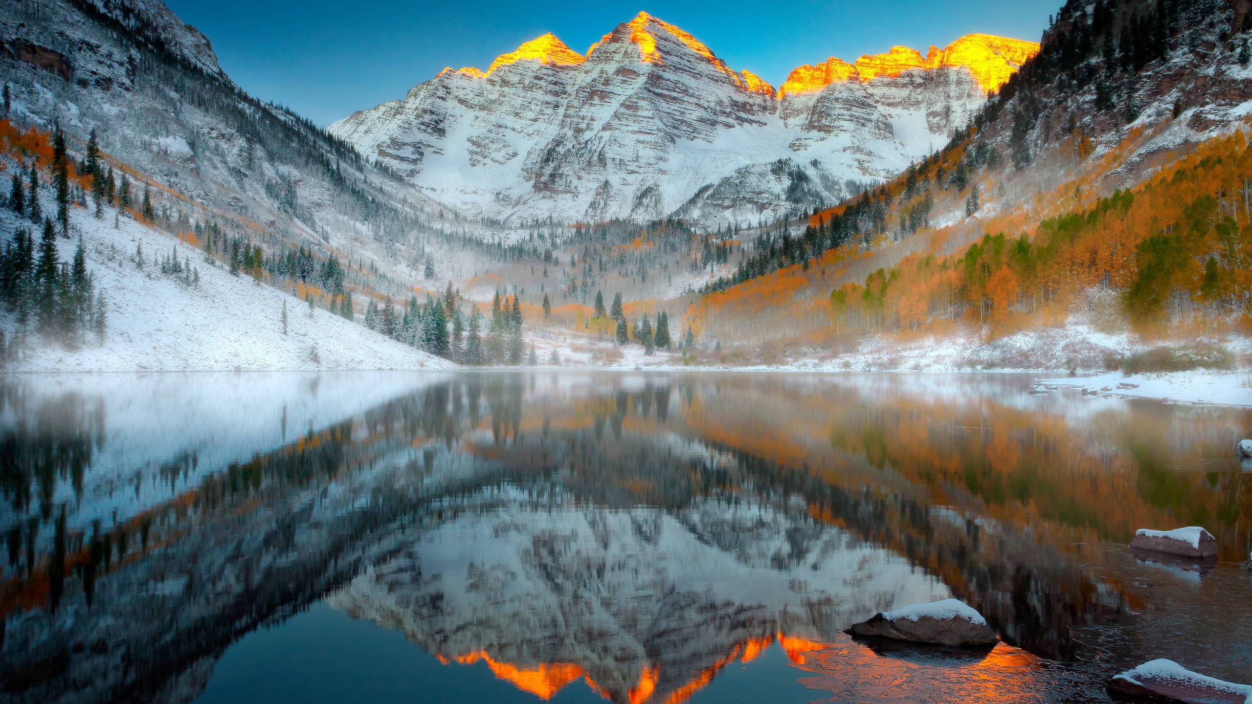 BOT Maroon Bells Sunrise In Winter Bells Wilderness, Aspen, Colorado by Kevin McNeal, WQHD_Wallpaper
