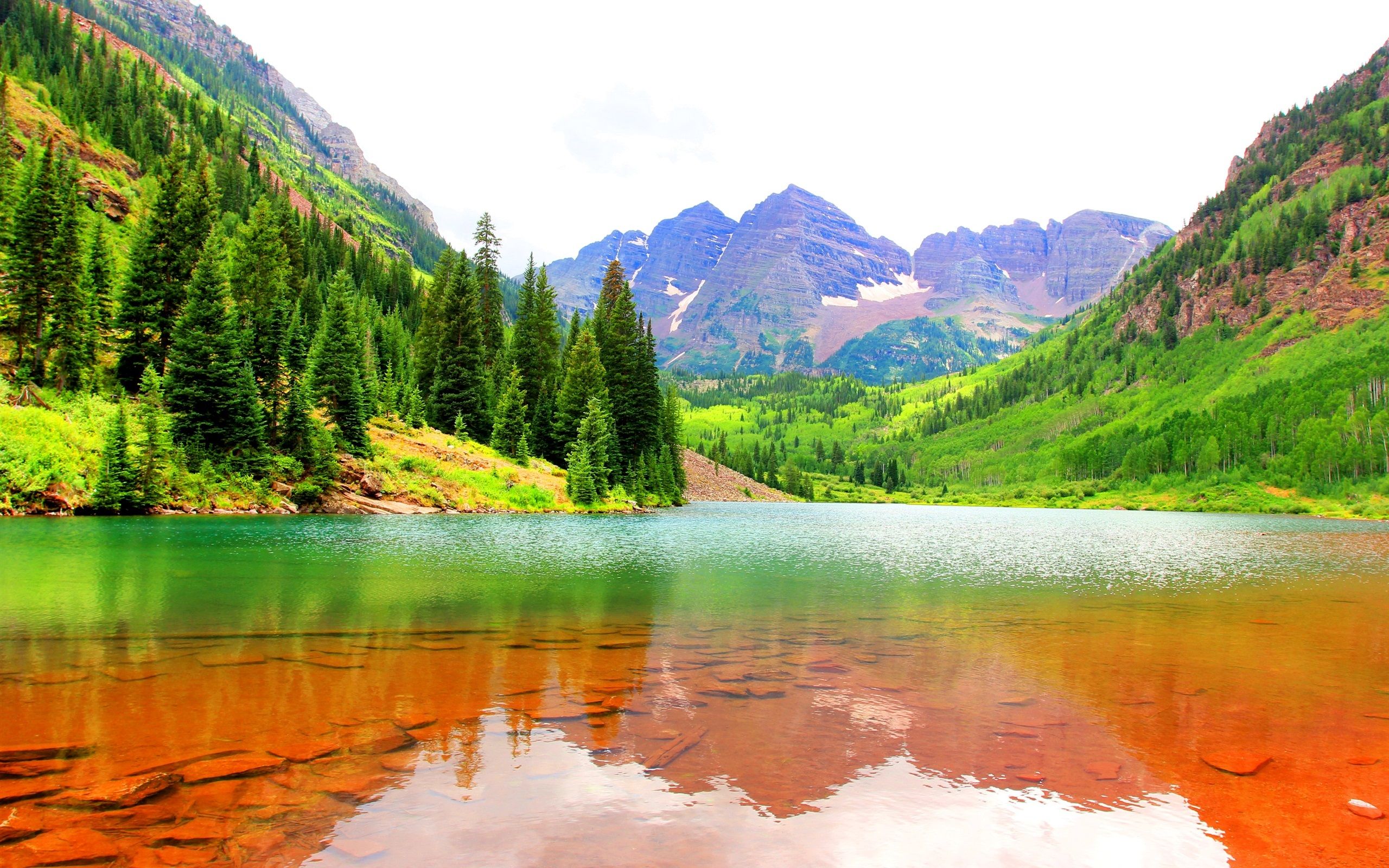 Wallpaper Maroon Bells, Colorado, USA, lake, mountains, trees 2560x1600 HD Picture, Image