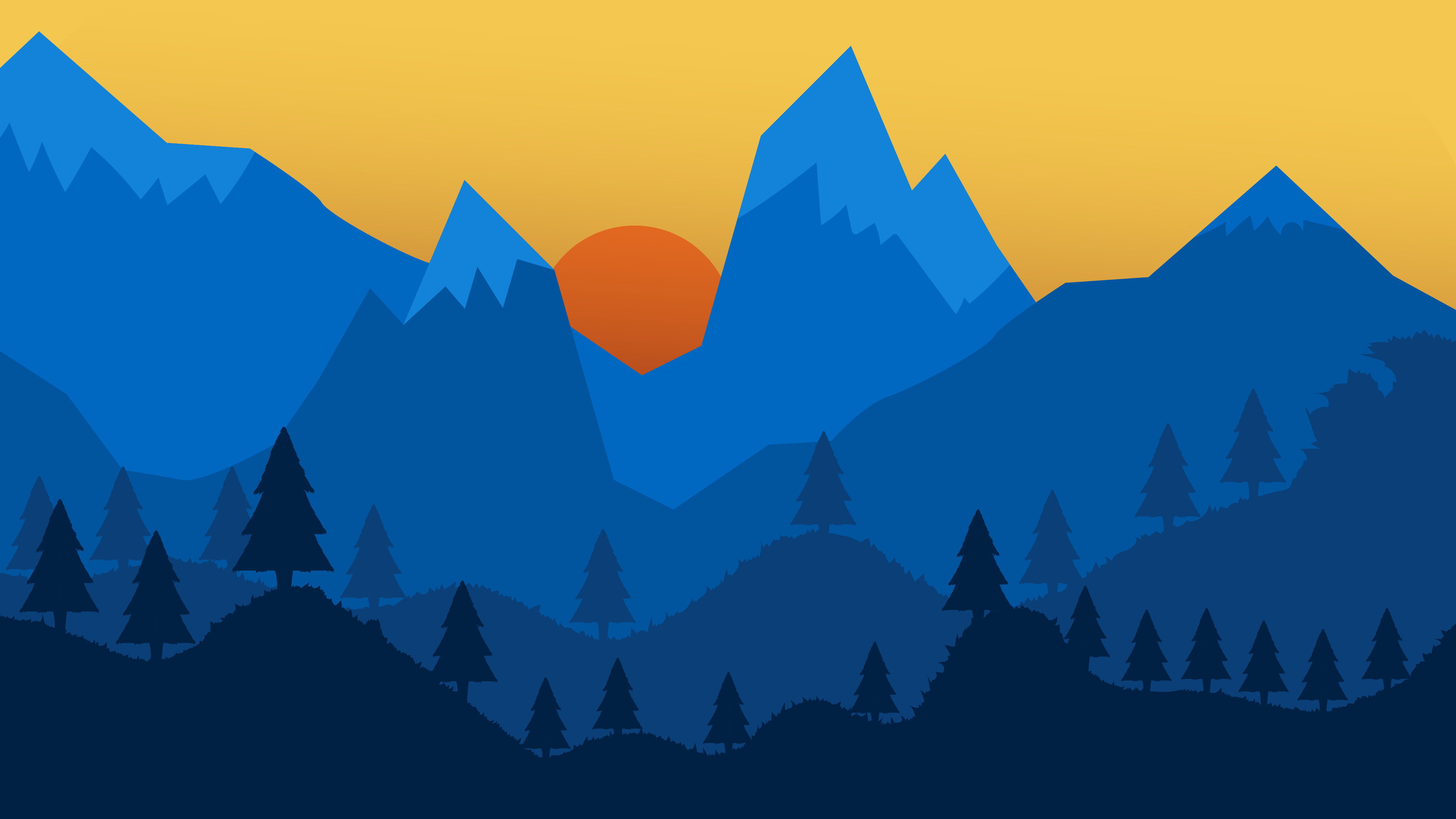 Minimal Mountains With Forest 4K wallpaper
