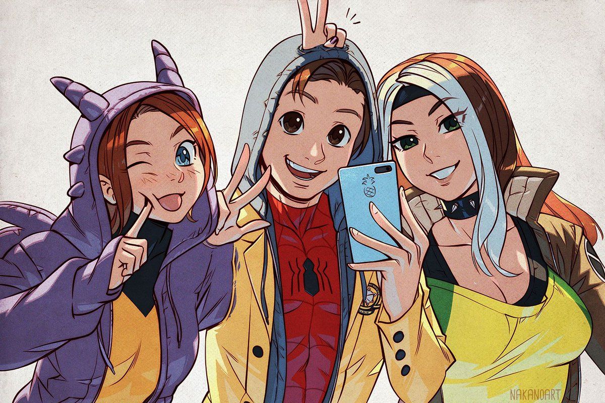 Nakanoart Am SO Incredibly Glad This Whole Spider Man IP Fiasco Is Over And We Can Have Movies Again! To Celebrate, Here's Disney's Spider Man Hanging Out With Kitty Pryde And