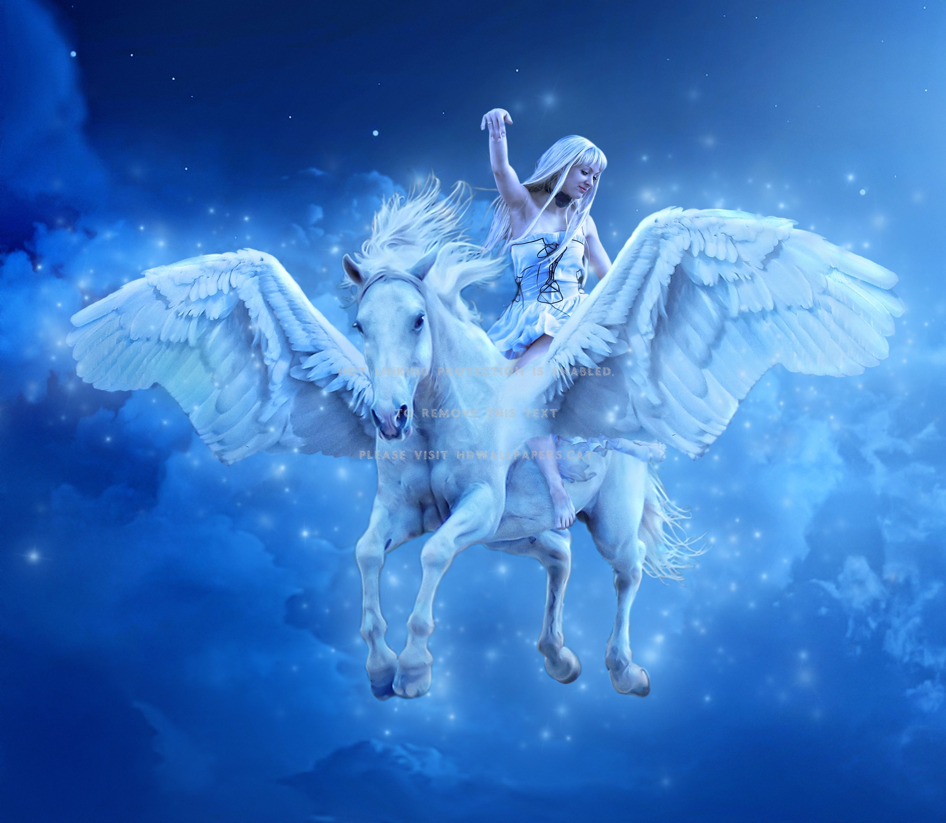 flying pegasus blue horse fantasy abstract