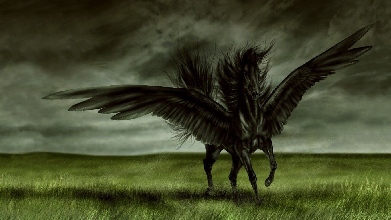 horse picture in HD. Wallpaper Angel Horse HD Jootix 1366x768 #angel. Black horse, Horse wallpaper, Mythical creatures
