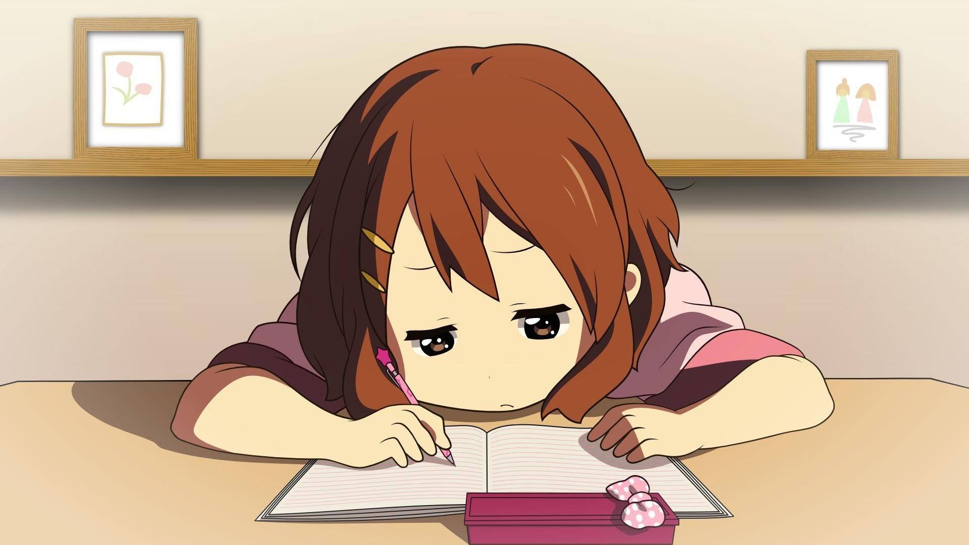 cute anime girl doing homework