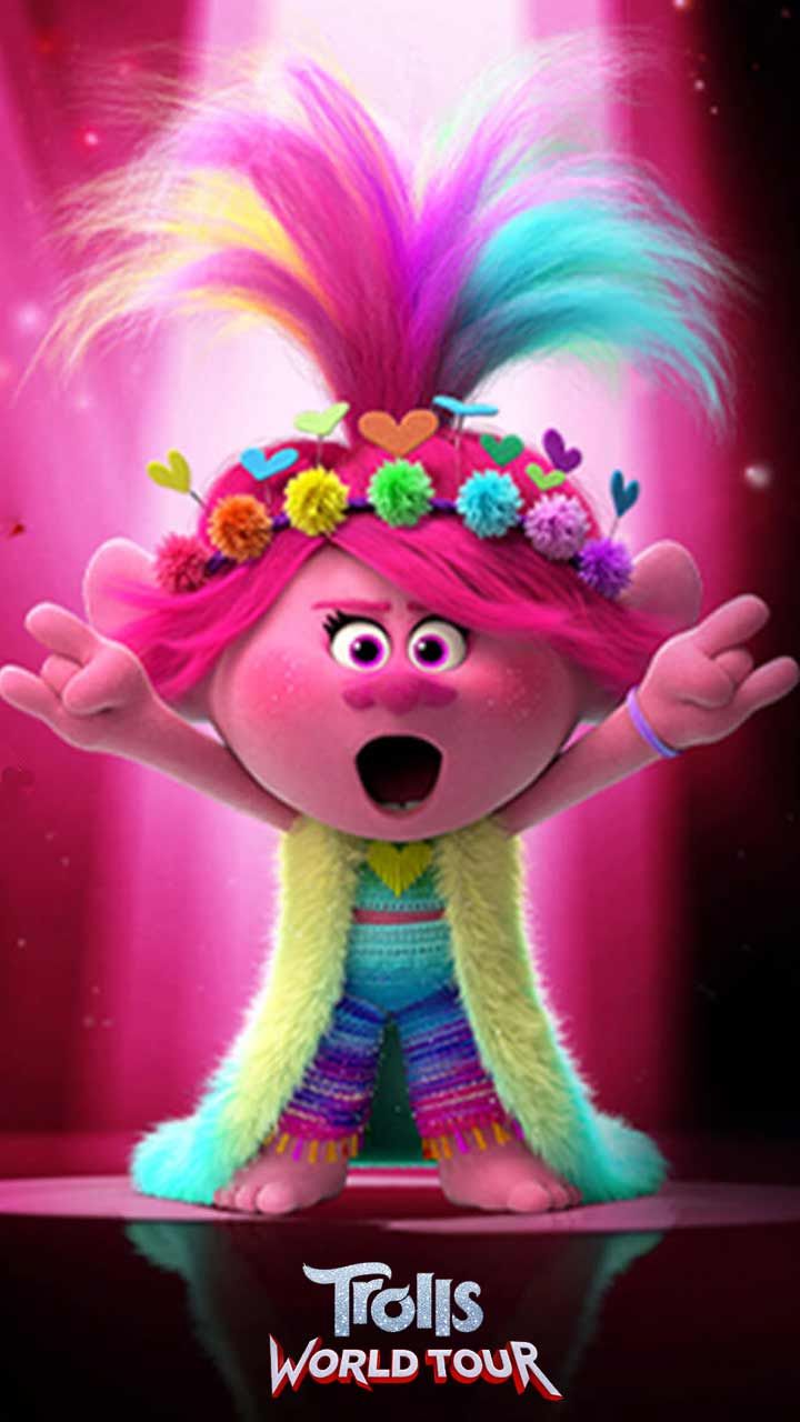 Trolls World Tour wallpaper HD phone background movie Poster Characters for iPhone android screen. Rainbow poppy, Trolls birthday, Trolls birthday party