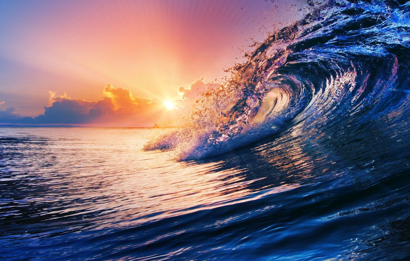 Wallpaper sea, water, sunset, the ocean, wave, sky, sea, ocean, blue, splash, wave image for desktop, section природа