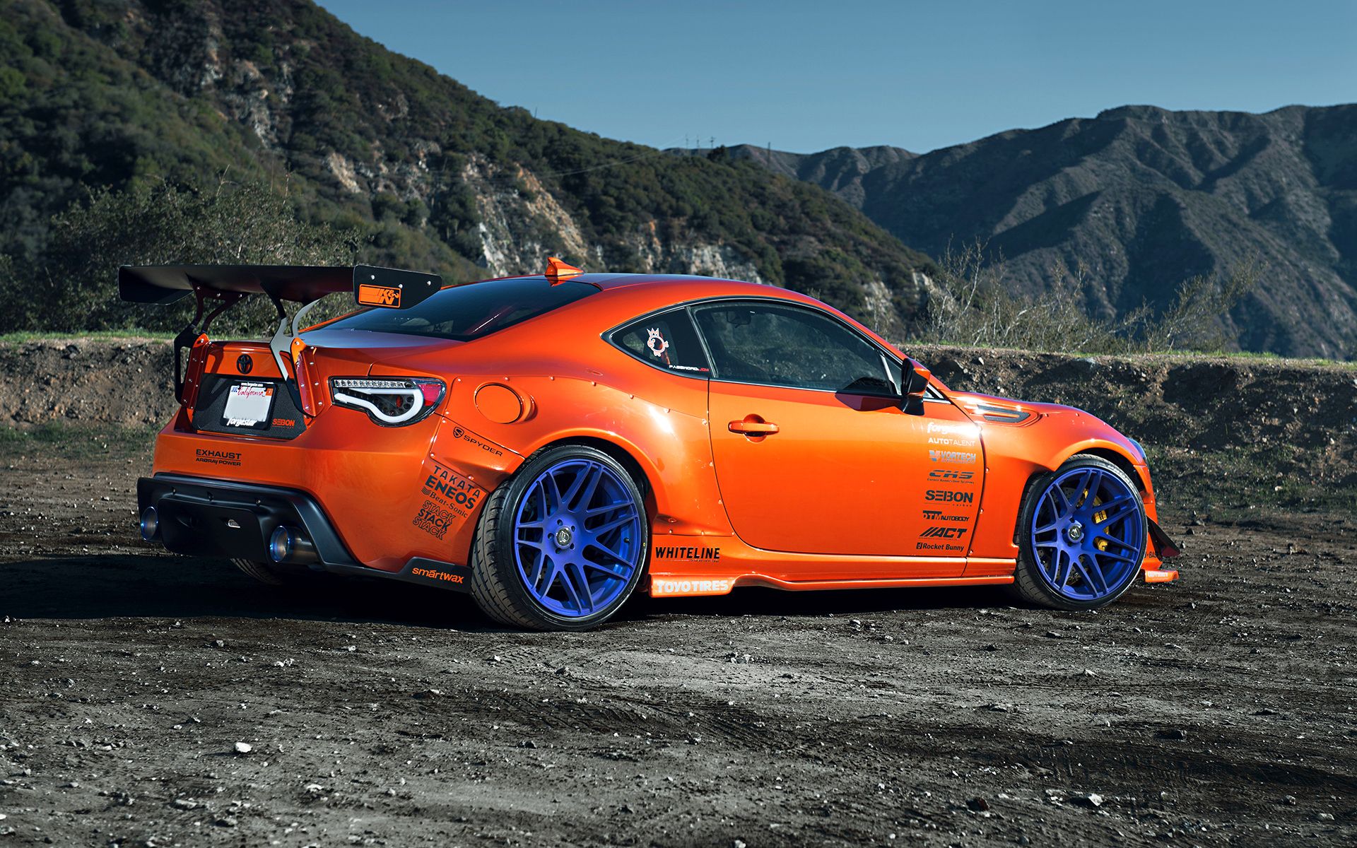 Toyota 86 Scion FR S Tuning Widebody Spoilers Orange Style Rims Wheels Mountain Wallpaperx1200