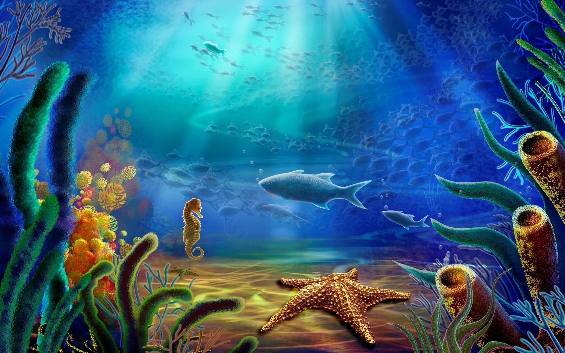 Ocean Life Wallpaper. Underwater Wallpaper, Underwater Painting, Art Wallpaper