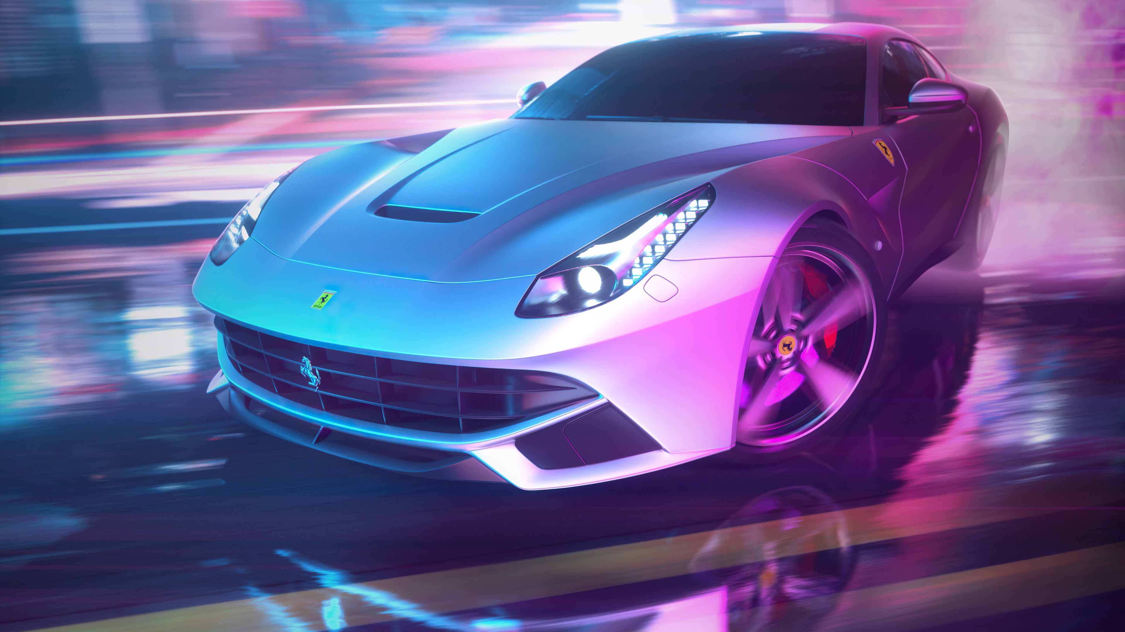 Drifting Ferrari Neon Streets 4k 2048x1152 Resolution HD 4k Wallpaper, Image, Background, Photo and Picture