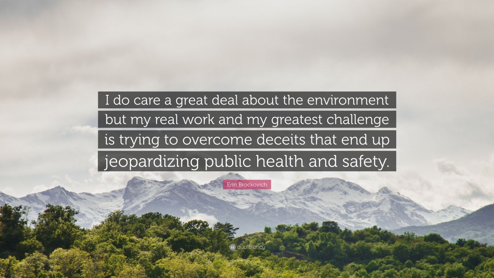 Erin Brockovich Quote: “I do care a great deal about the environment but my real work and my greatest challenge is trying to overcome deceits th.” (7 wallpaper)