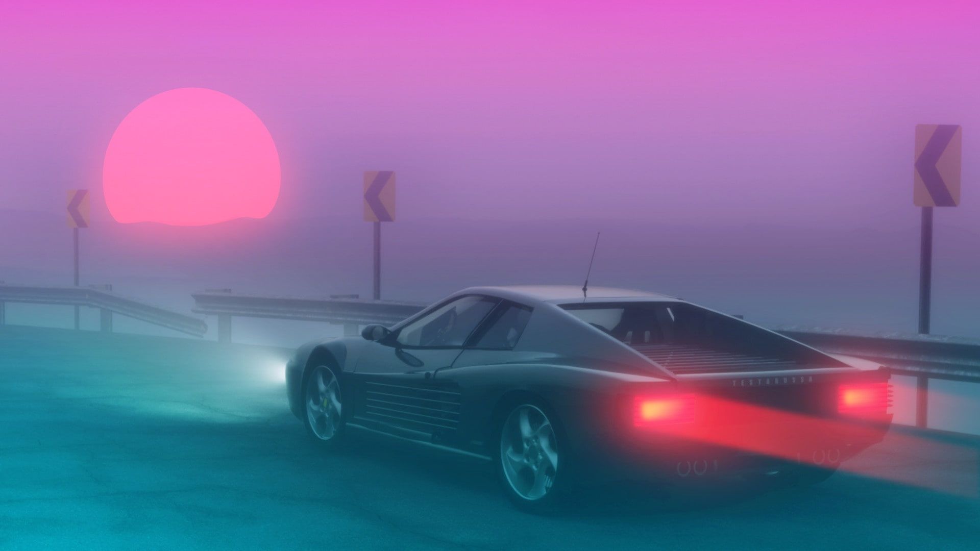 The sun #Fog #Ferrari s #Neon #Summer #Fog 's #Synth #Retrowave #Synthwave Ferrari Testarossa New Retro Wave #F. Synthwave, Ferrari testarossa, HD wallpaper